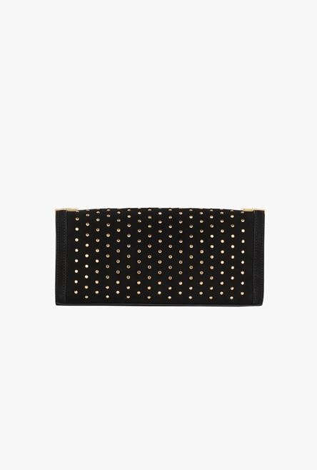 Black suede and gold-tone polka dot 1945 clutch bag - 3