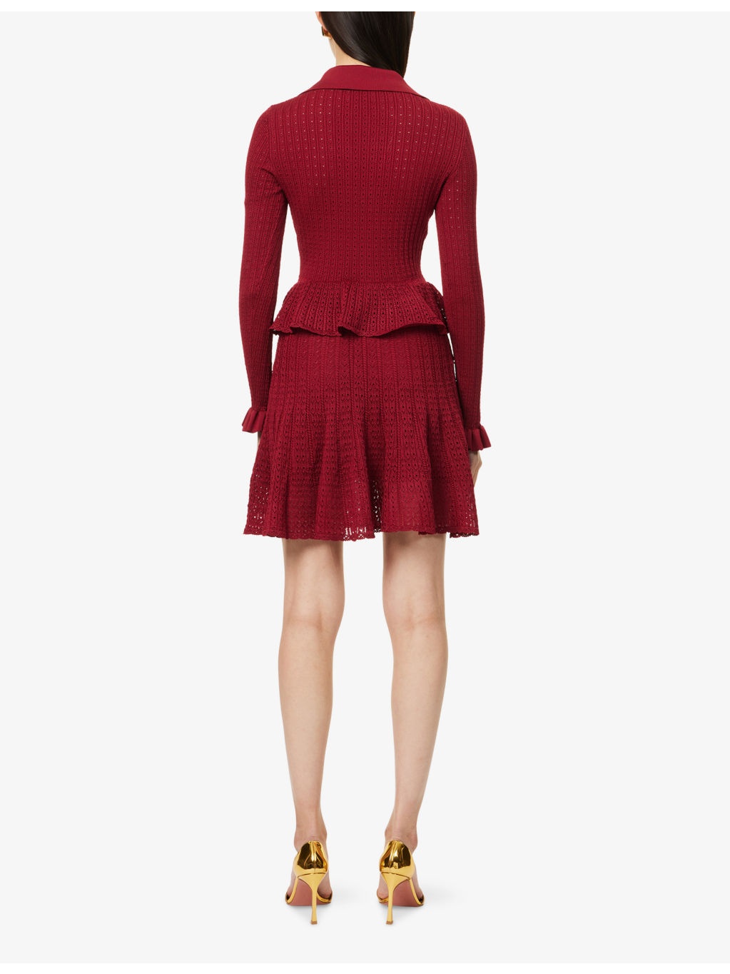 Pointelle Peplum Knitted Mini Dress - 4
