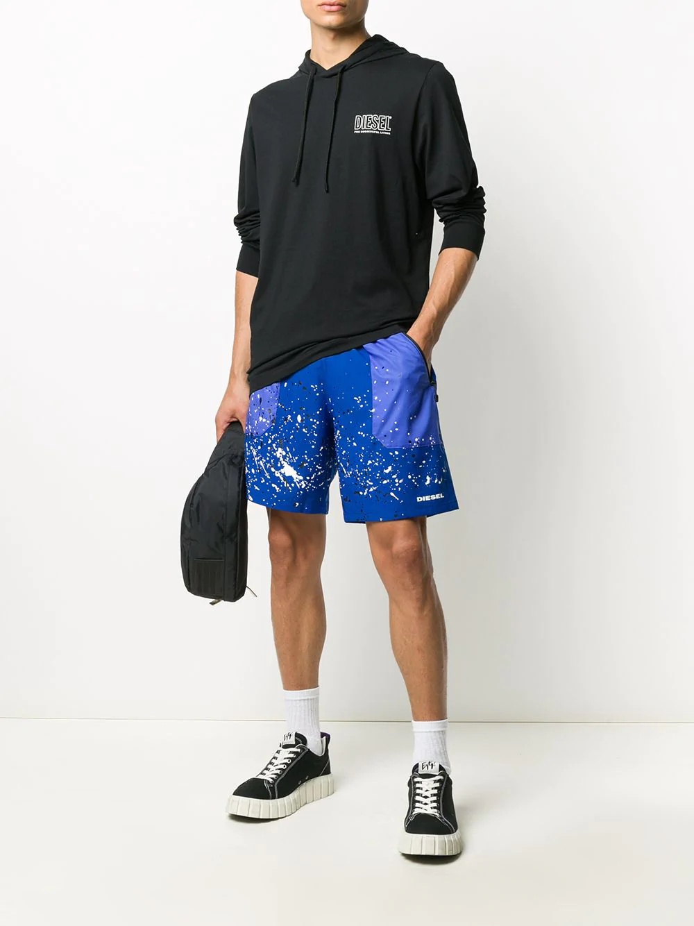 paint splatter effect contrast panel shorts - 2