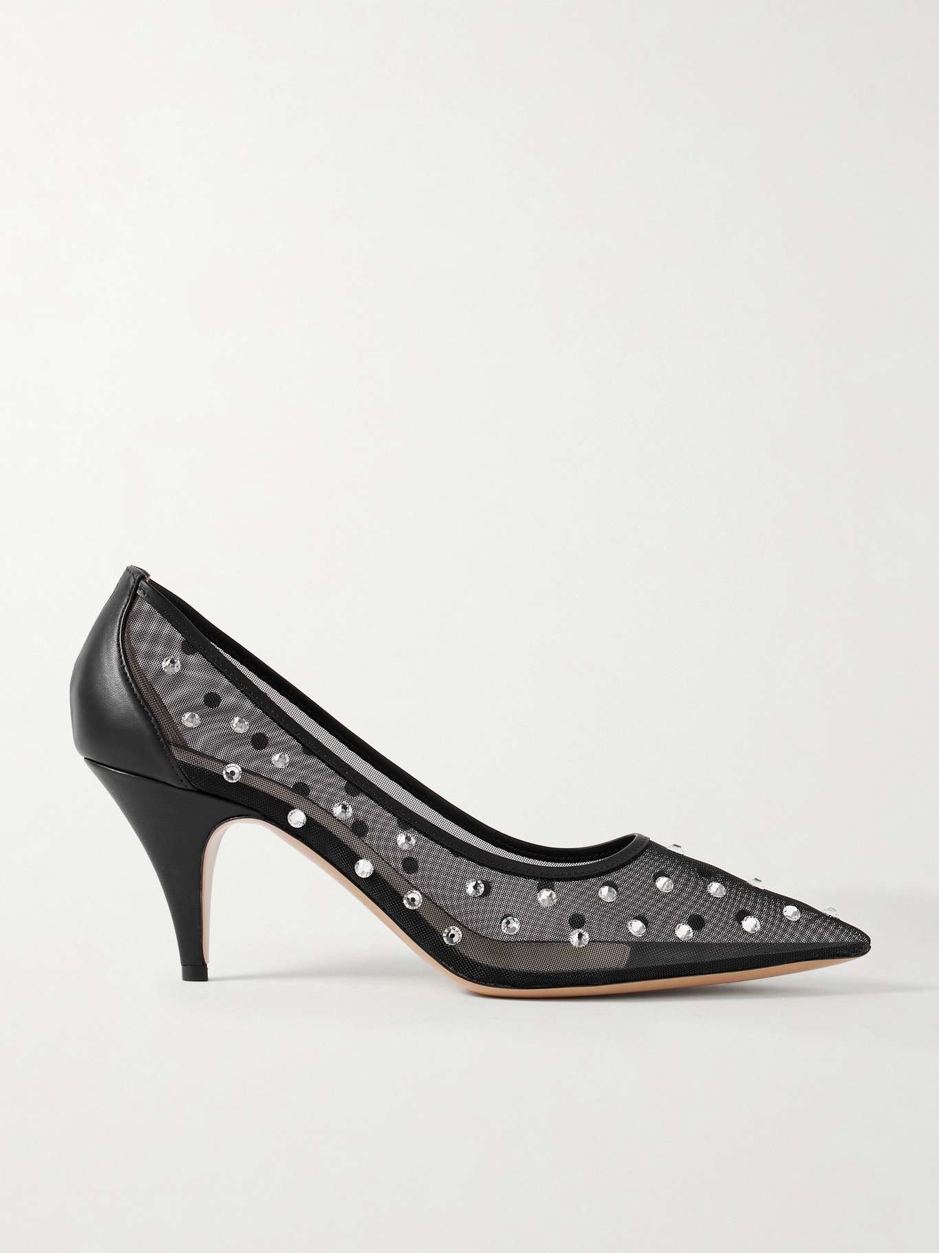 River Iconic leather-trimmed crystal-embellished mesh pumps - 1