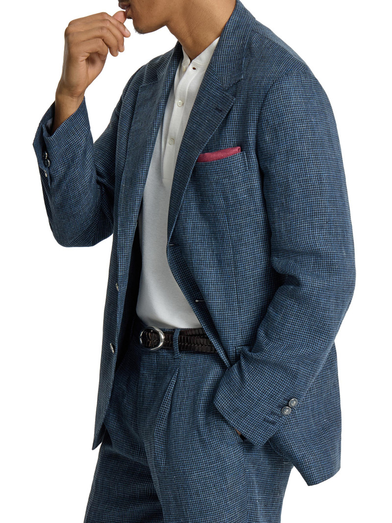 Men's Linen Houndstooth Deconstructed Cavallo Blazer with Metal Buttons - Denim 3