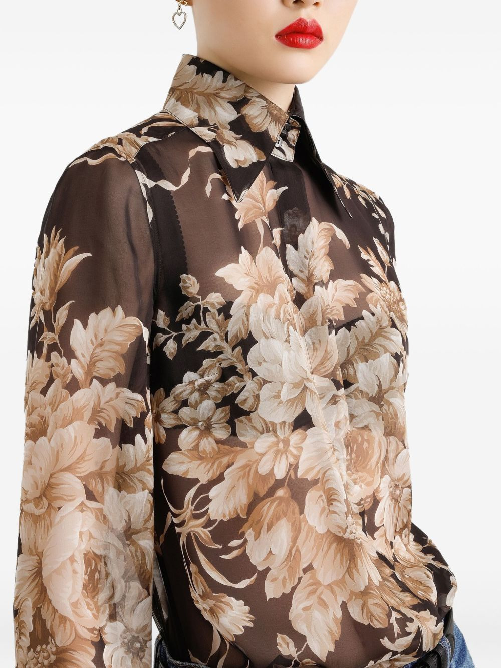 floral-print chiffon shirt - 5
