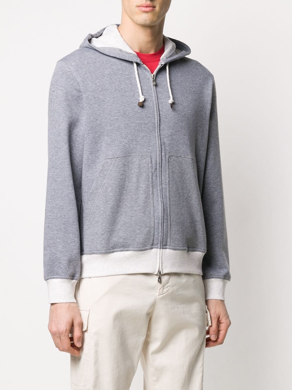 contrast cuff zip-through hoodie - 3