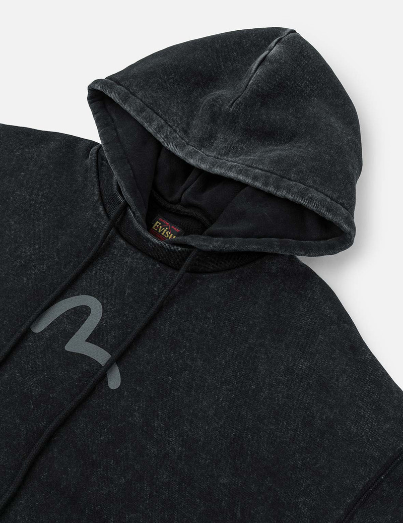 Washed Seagull and Logo Print Relax Fit Hoodie 9