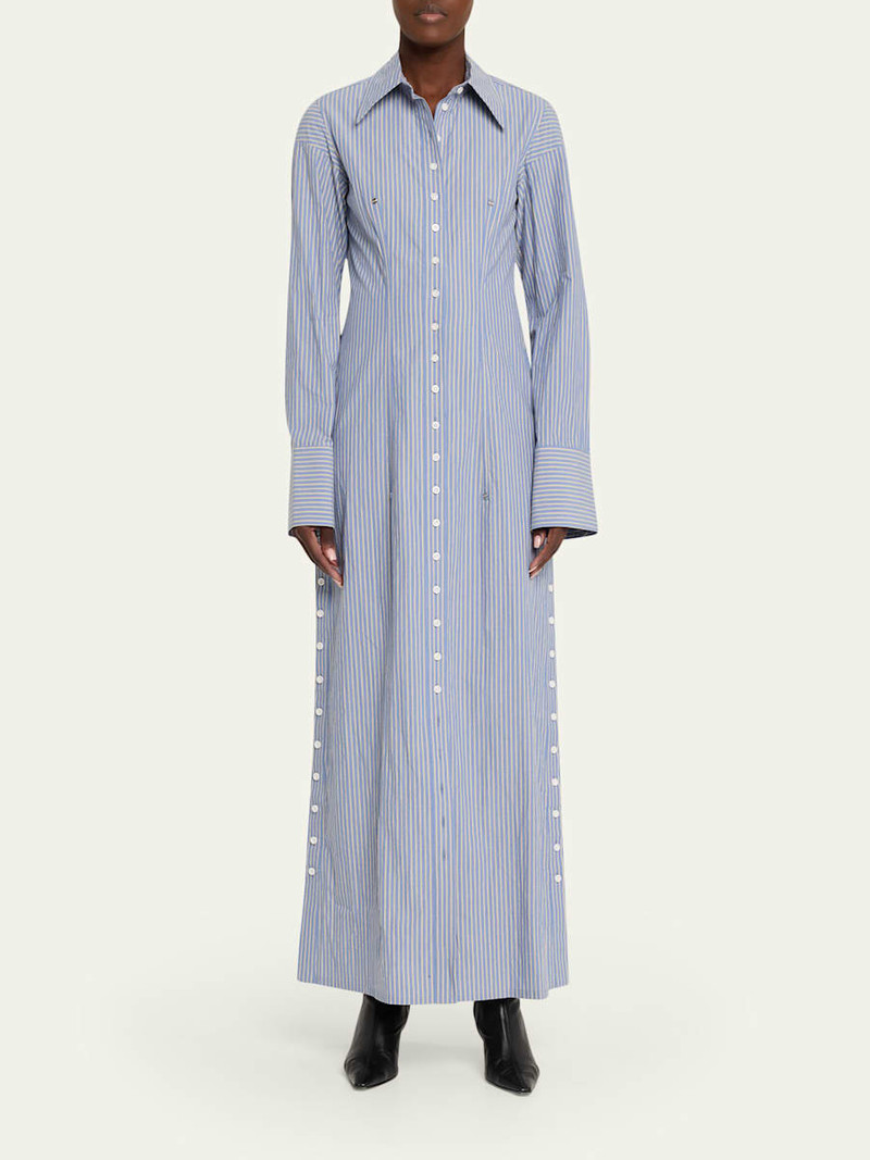 JANE/WADE Long Button-Front Pinstripe Shirtdress outlook