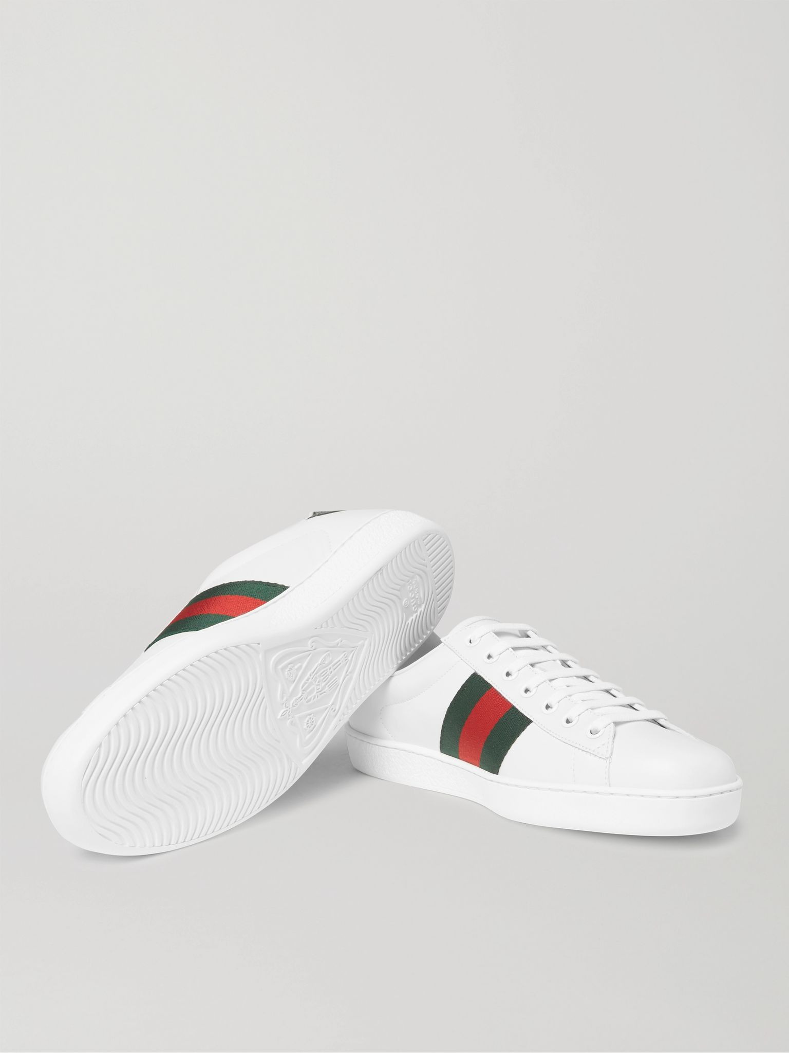 Ace Faux Watersnake-Trimmed Embroidered Leather Sneakers White - 7