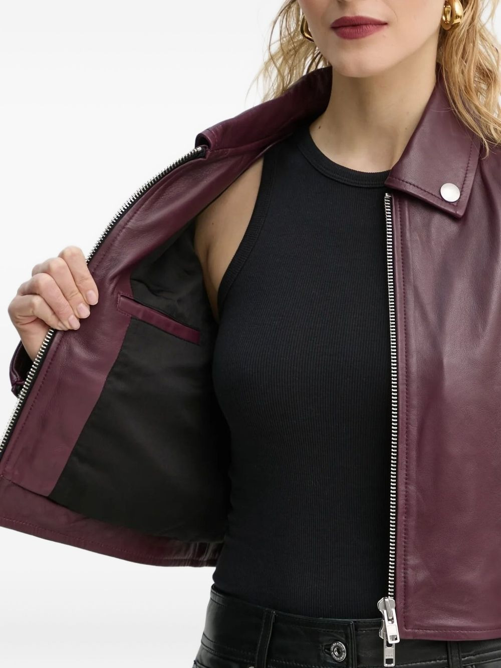 zip-fastening flap-pocket leather jacket - 5