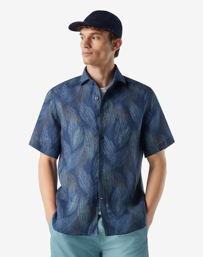 CORNELIANI Pure linen shirt in shades of blue outlook