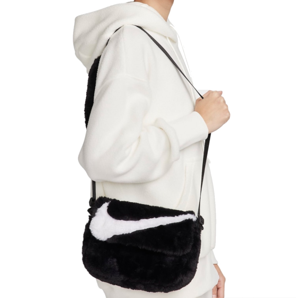 Nike Sportswear Futura 365 Faux Fur Crossbody Bag 1L 'Black White' FB3048-010 - 5