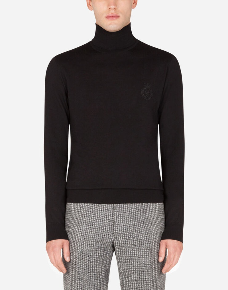 Wool turtle-neck sweater with DG embroidery 1