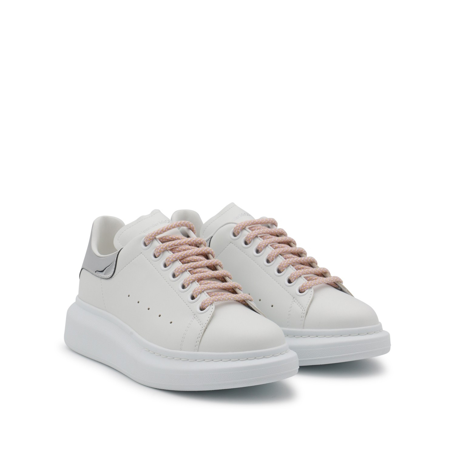 WHITE, PINK AND SILVER-TONE LEATHER OVERSIZED SNEAKERS - 2