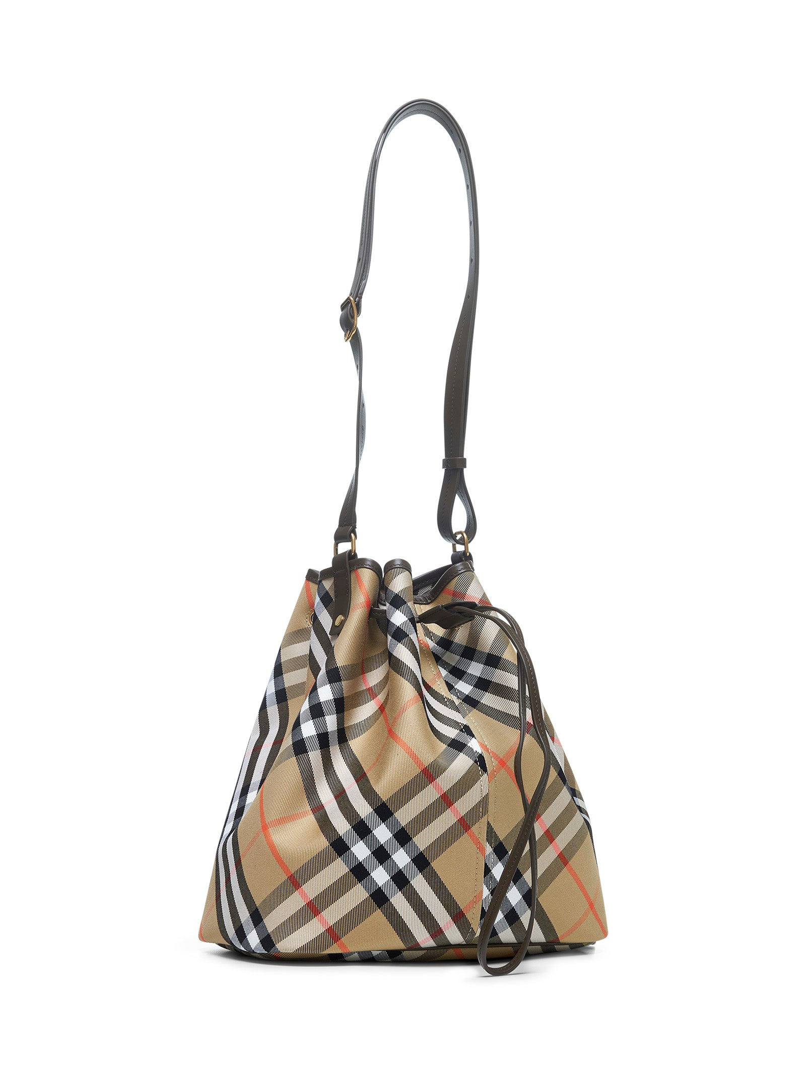 Beige medium Check bucket bag - 2