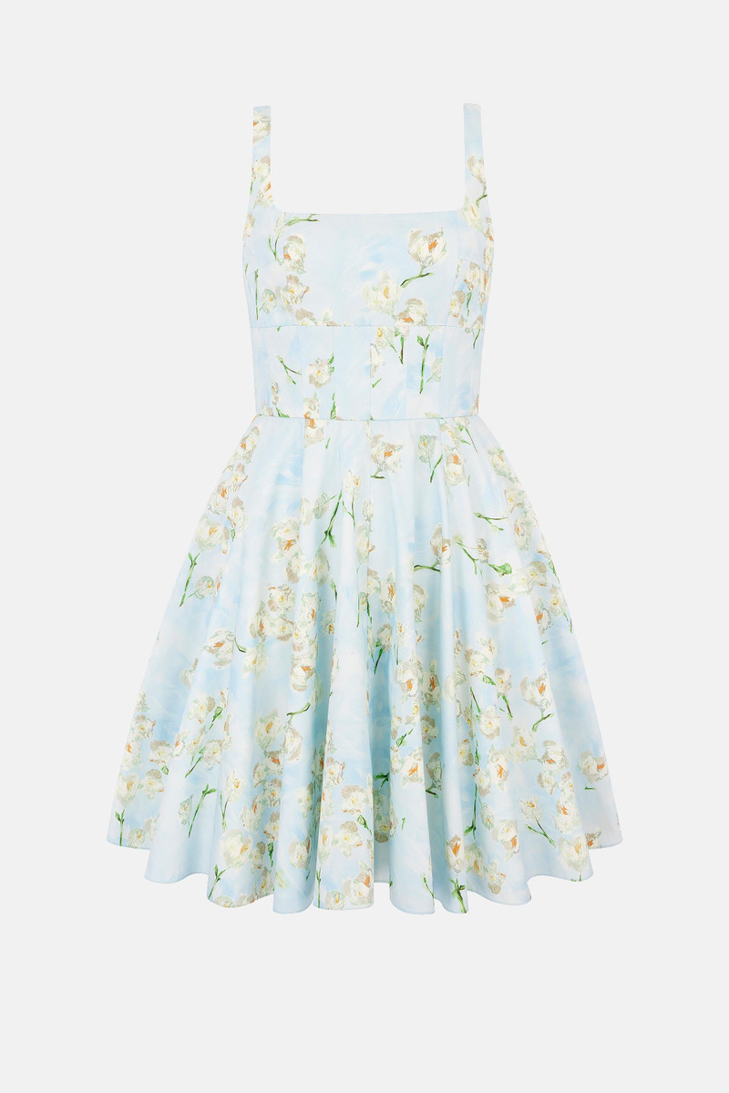 Mini Mona Dress with Little Lillie's on Blue Cotton 1