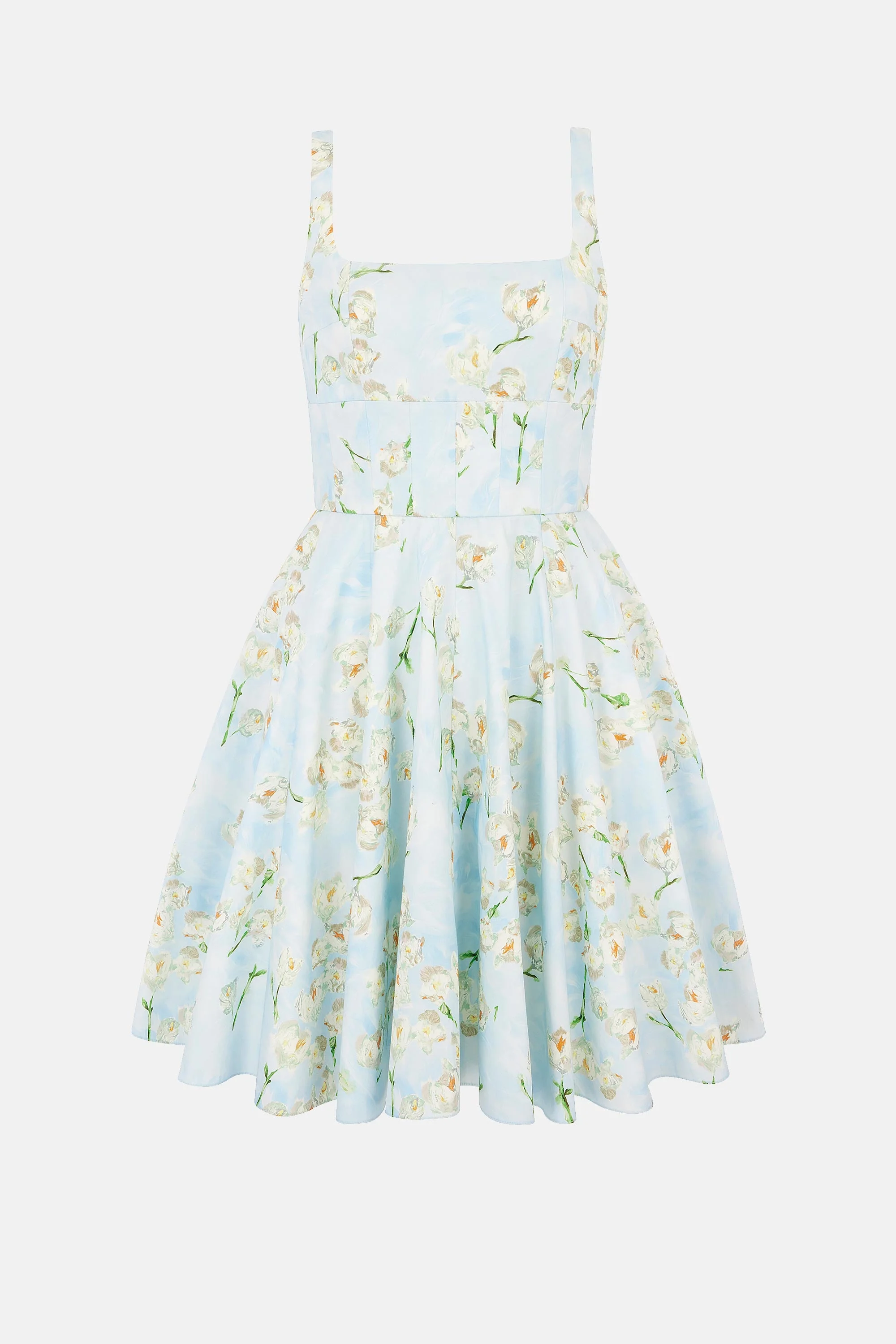 Mini Mona Dress with Little Lillie's on Blue Cotton - 1