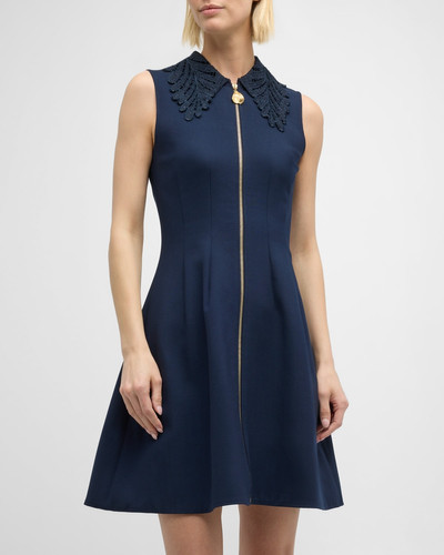 Oscar de la Renta Embroidered Fern-Collar Sleeveless Zip-Front Mini Dress outlook