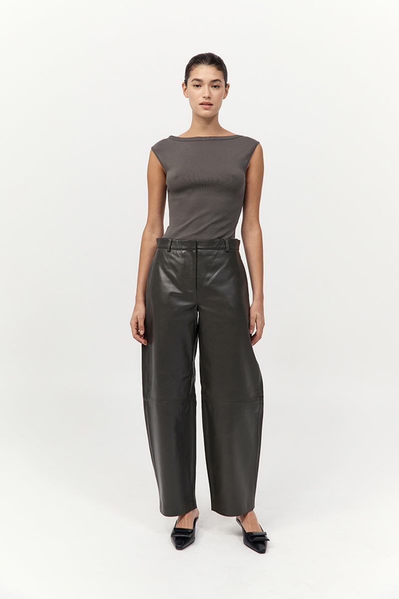 Leather Balloon Pants - Khaki - 2