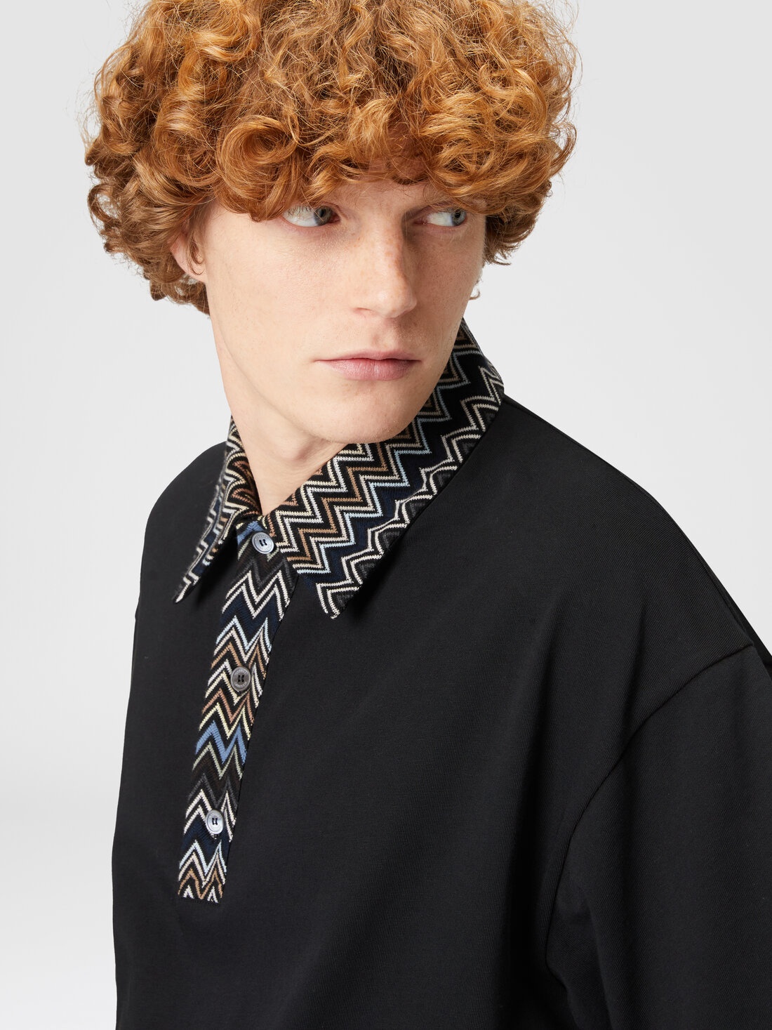 Cotton jersey polo shirt with chevron knit inserts - 5