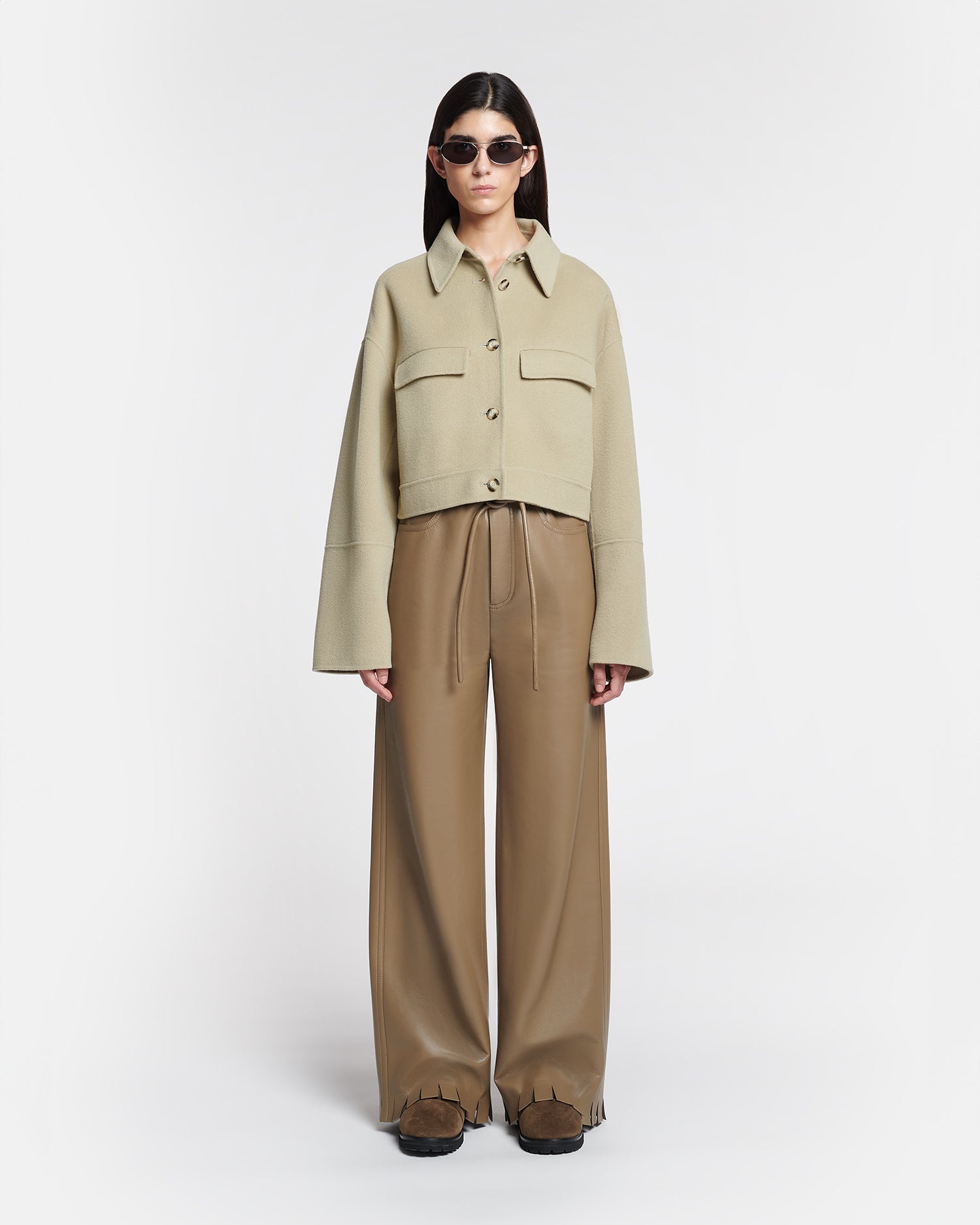 Cropped Double Wool And Silk Jacket - 4