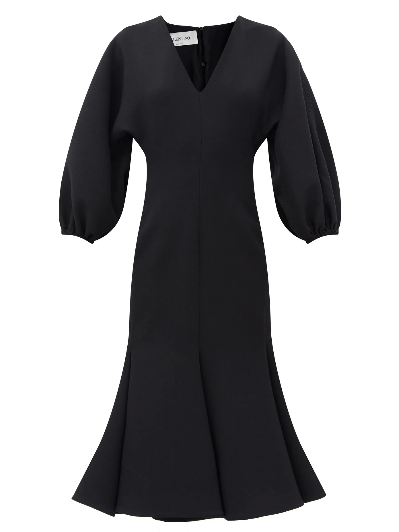 Balloon-sleeve mermaid-hem wool-blend crepe dress - 1