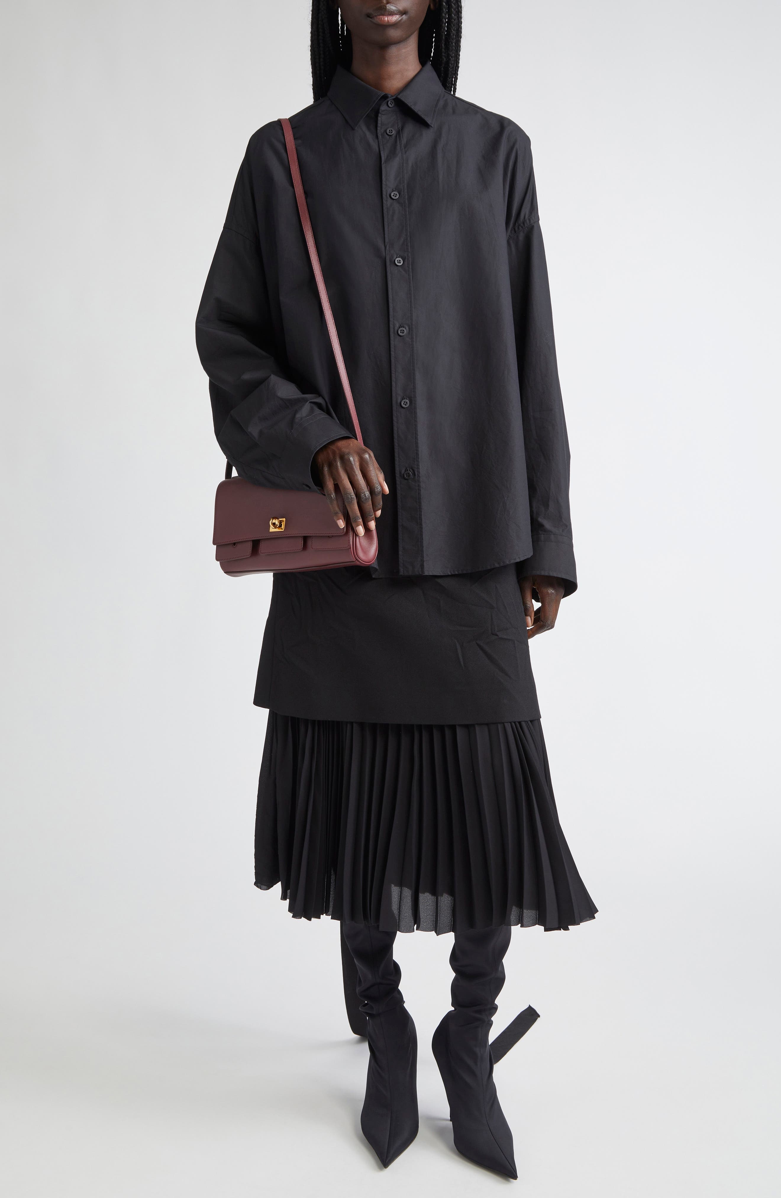 Balenciaga Lace-Up Cotton Poplin Shirt in 1000 Black at Nordstrom - 2