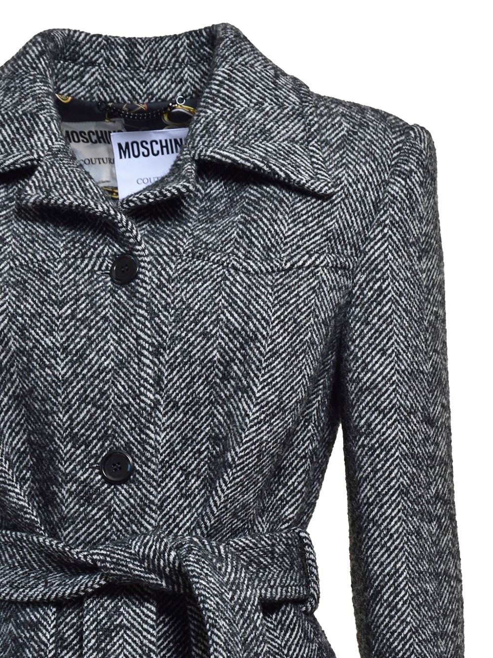 herringbone-pattern belted coat - 3