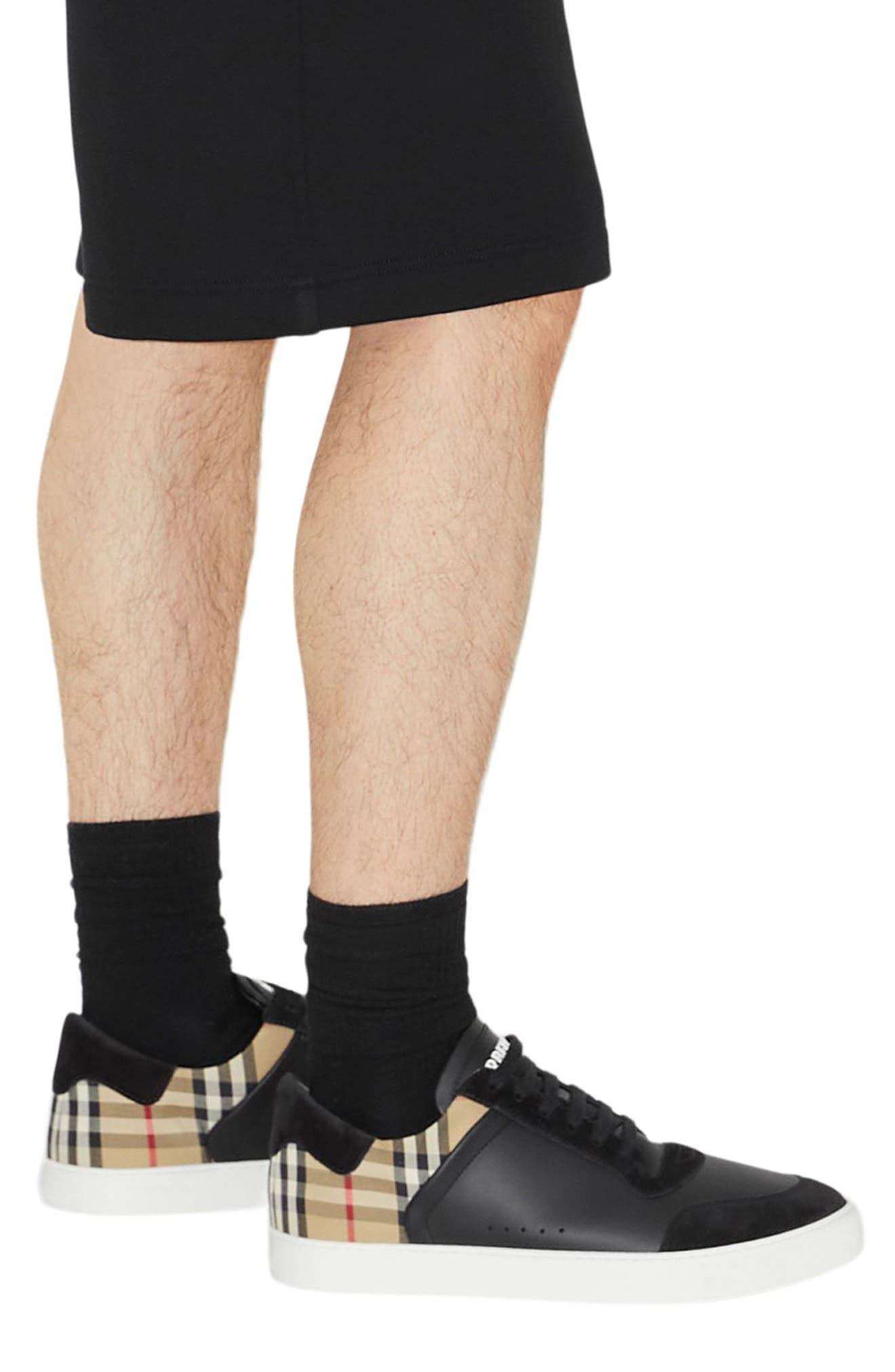 burberry Stevie Leather & Canvas Check Sneaker in Black/arbeige Ip Chk at Nordstrom - 8