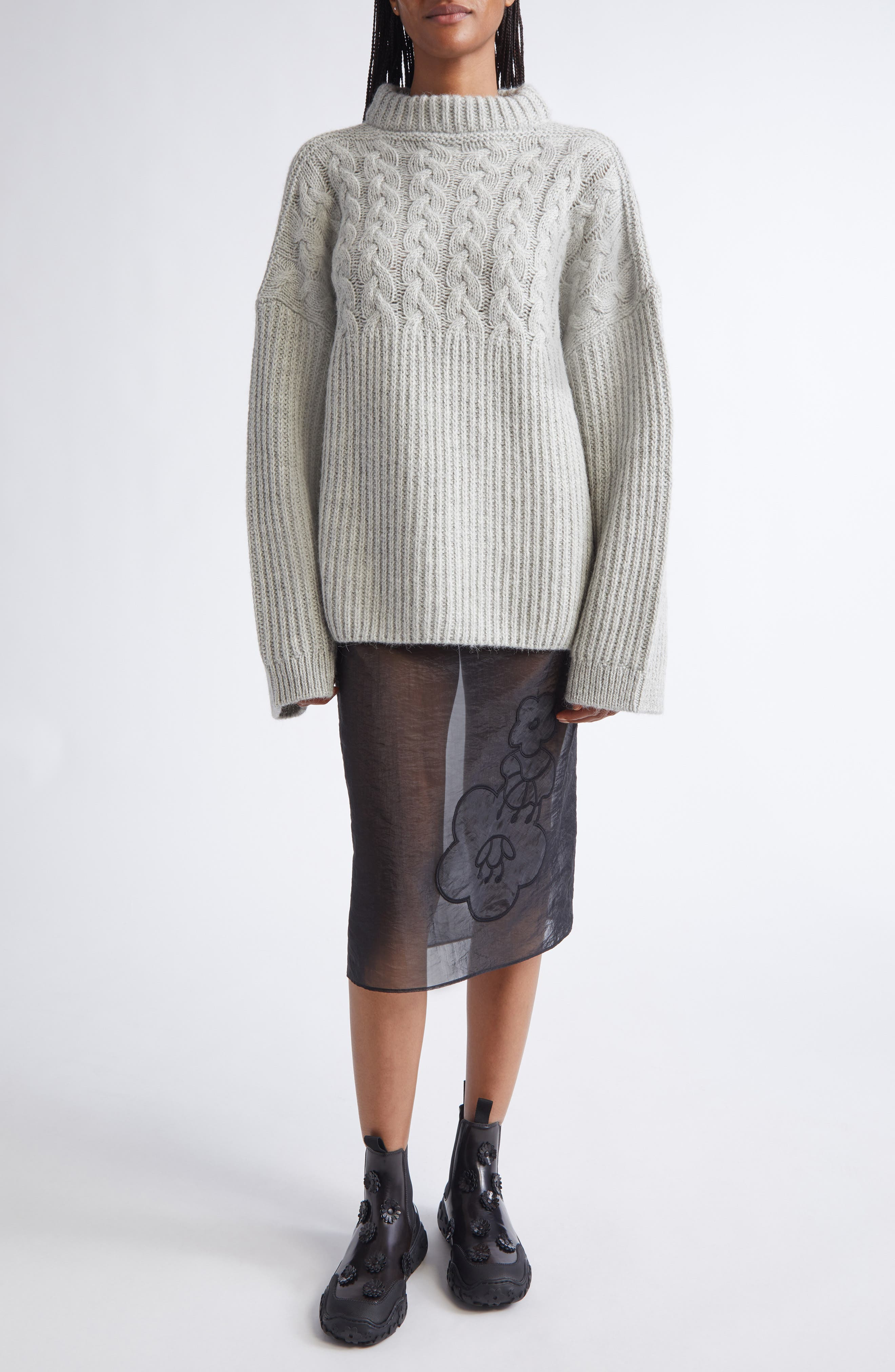 Cecilie Bahnsen Belinda Mixed Stitch Wool & Alpaca Sweater in Grey at Nordstrom - 2