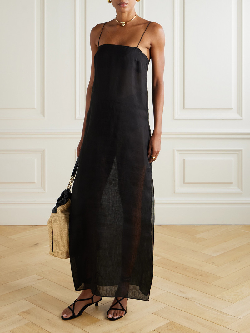 MATTEAU Shirred Silk And Linen-blend Maxi Dress outlook