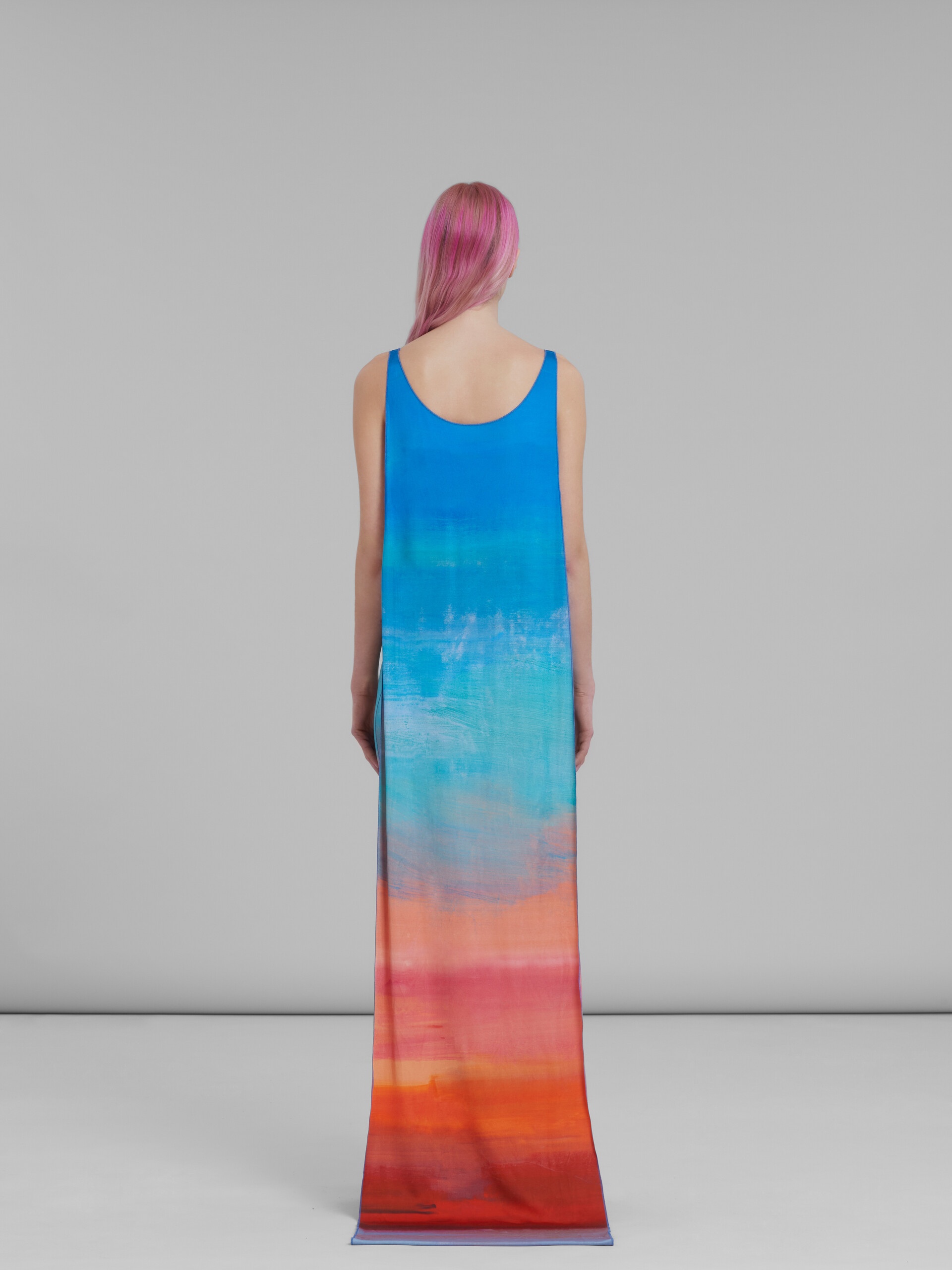 RED DRAPED DRESS WITH NOTTE GIORNO PRINT - 3