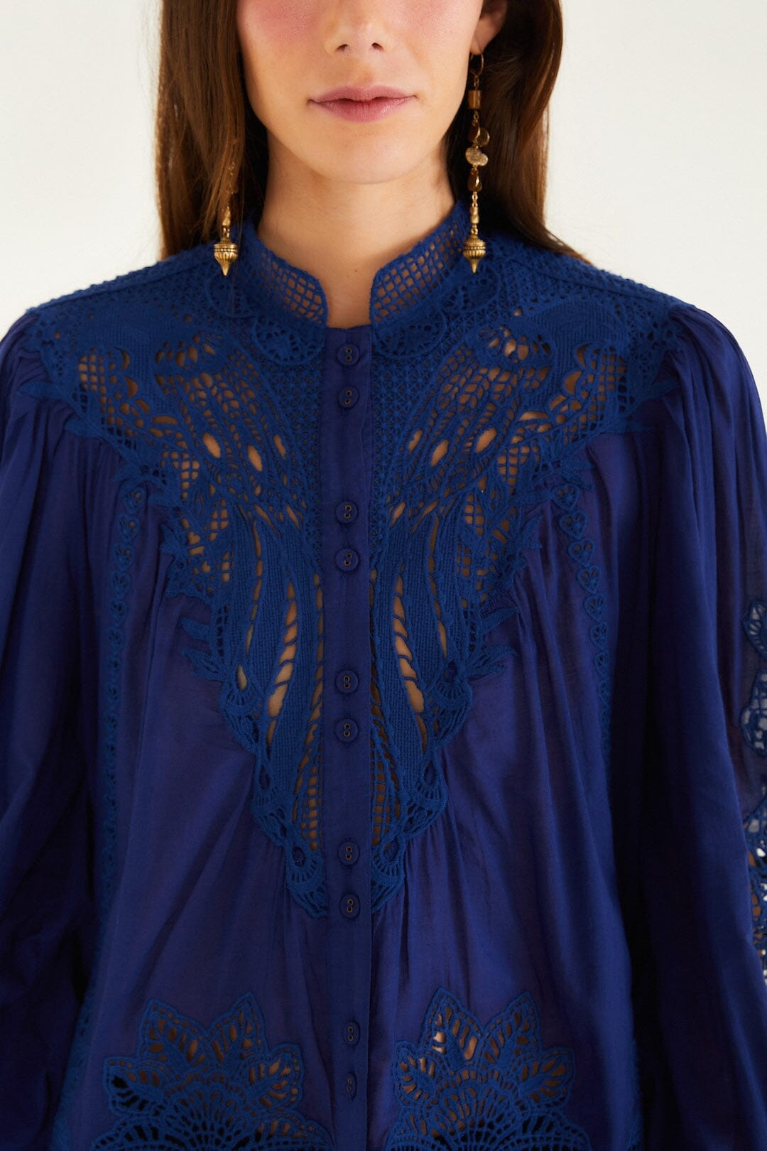 Navy Blue Guipure Blouse - 2
