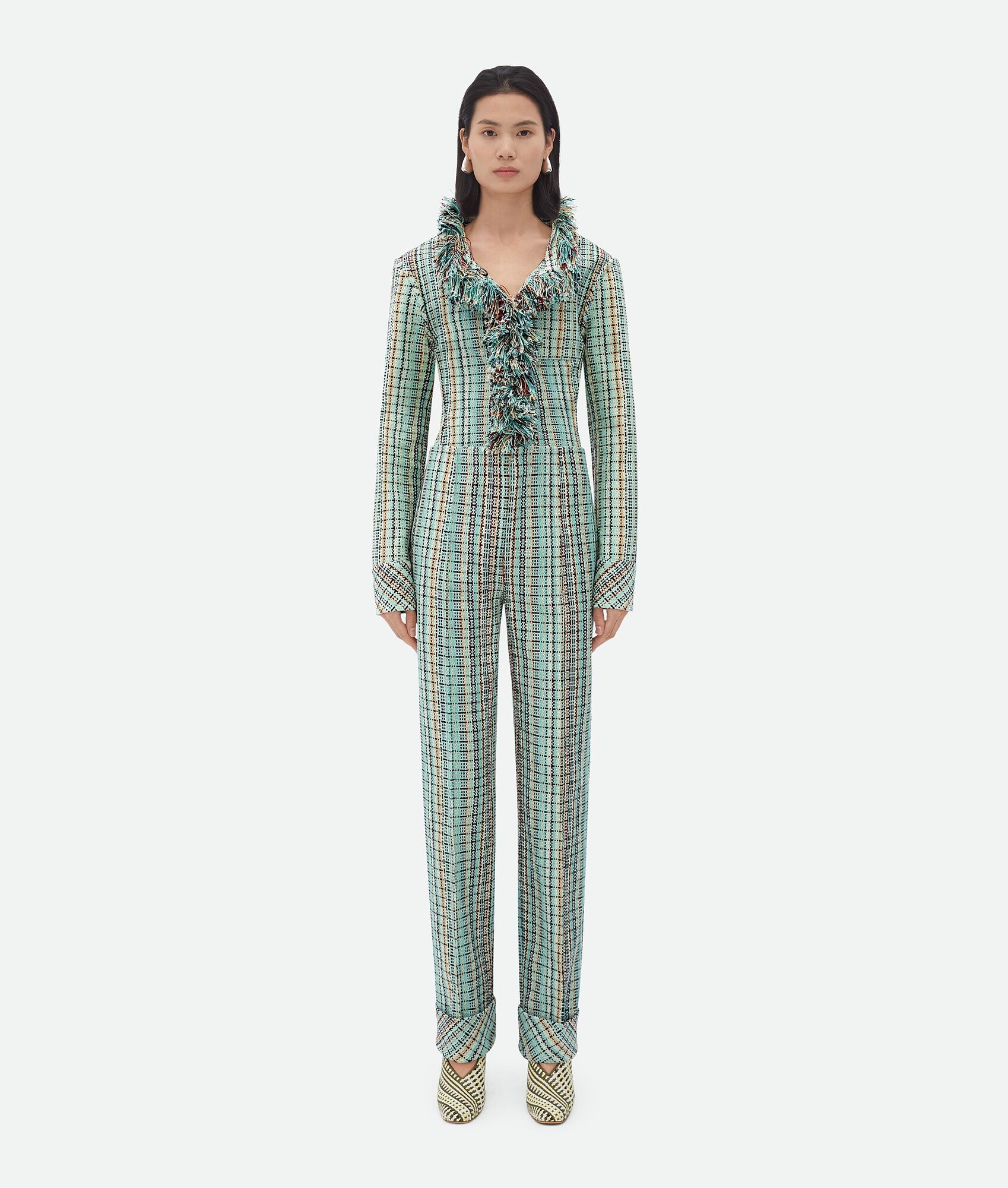 Cotton Check Jacket With Fringes - 1