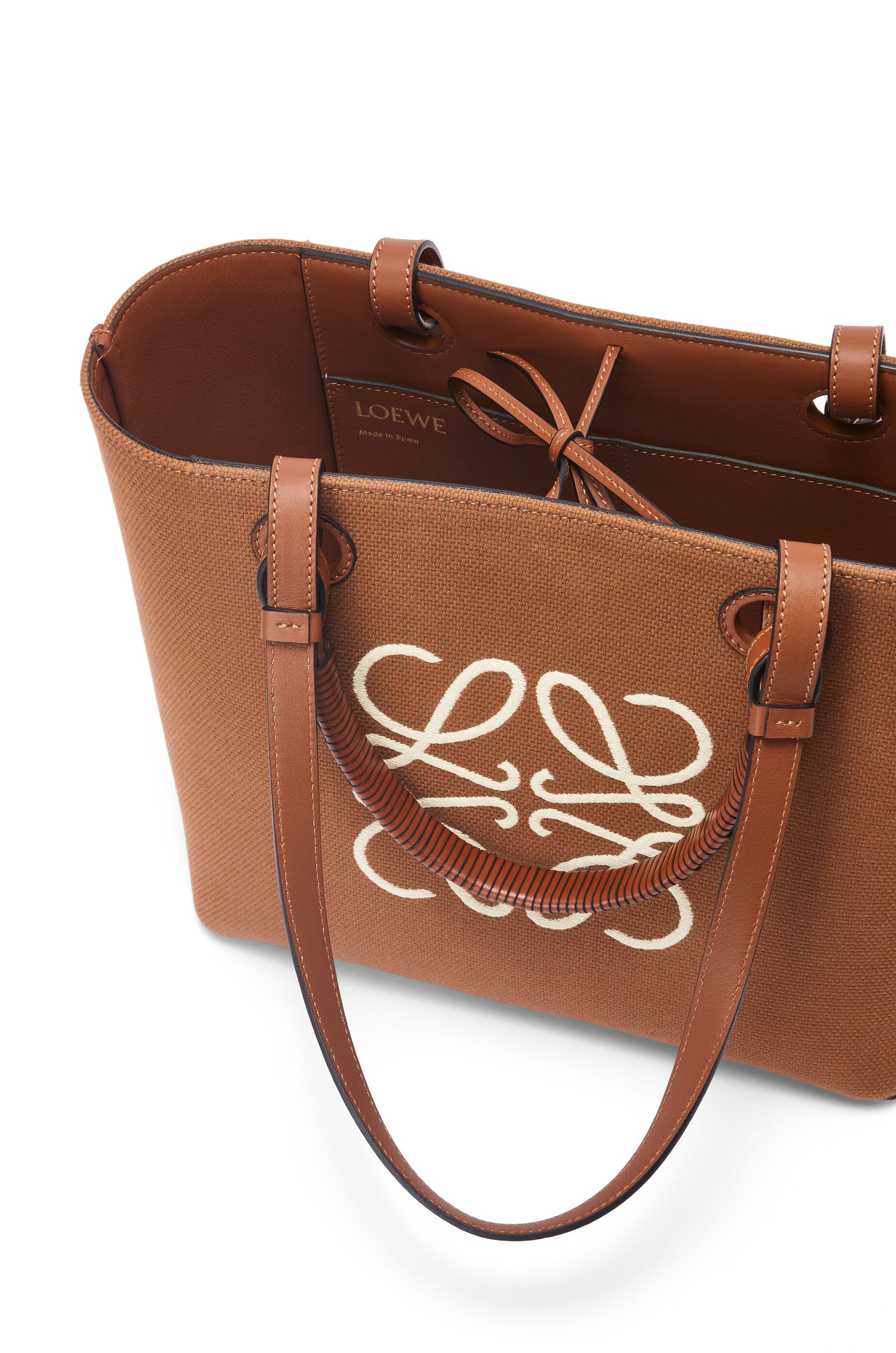 Small Anagram Tote bag in jacquard and calfskin - 5