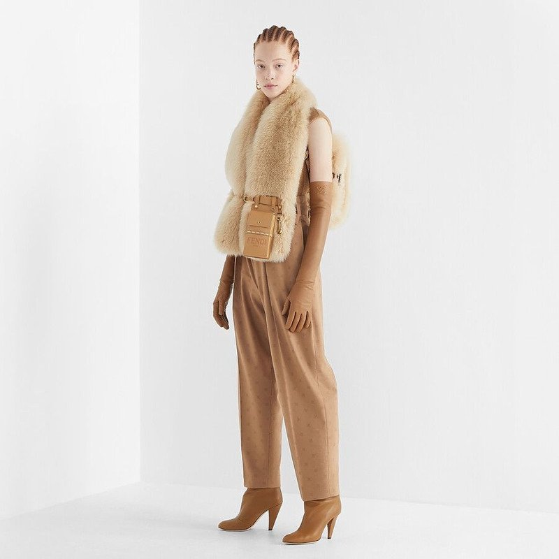 FENDI Beige nappa leather gloves outlook