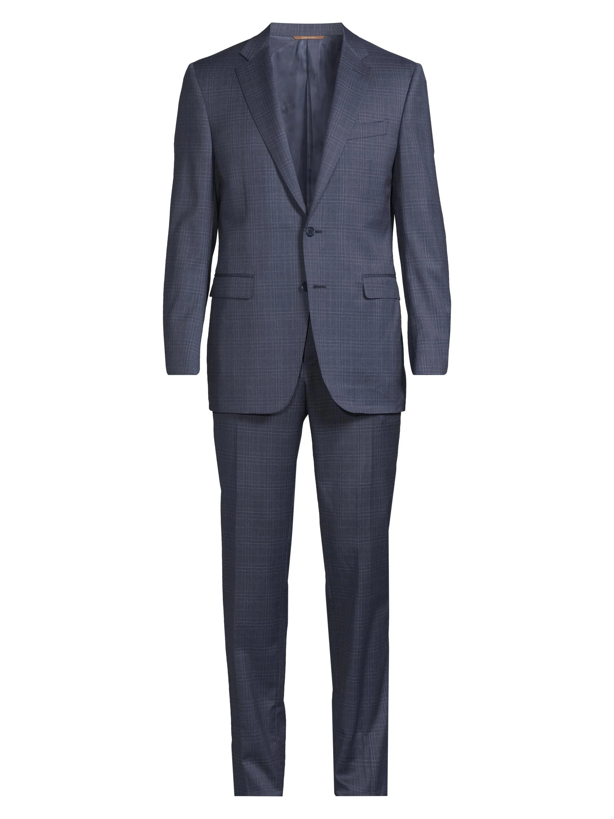 Men's Plaid Wool Modern-Fit Suit - Blue - 1