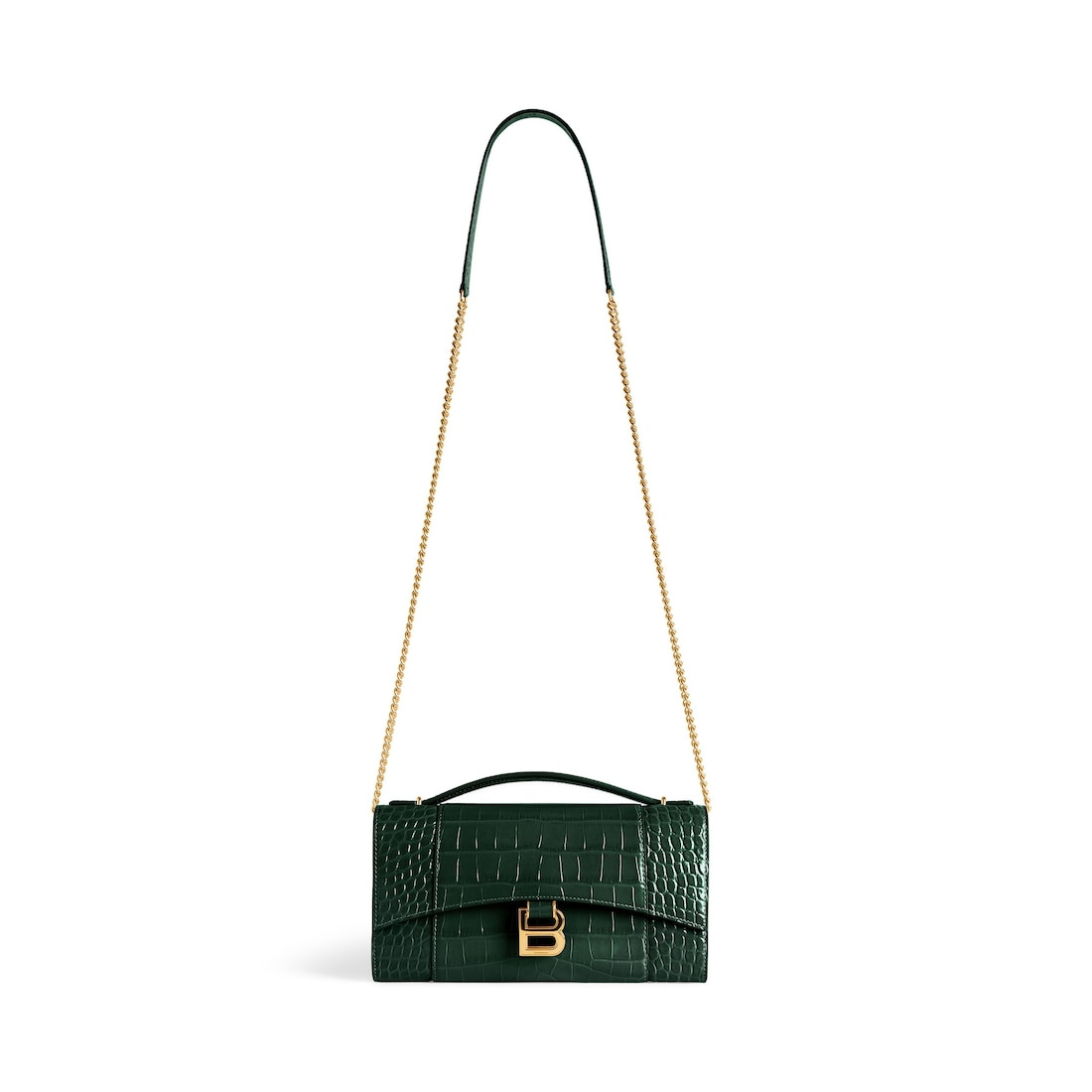 Women's Hourglass Pochette With Chain in Forest Green - 4