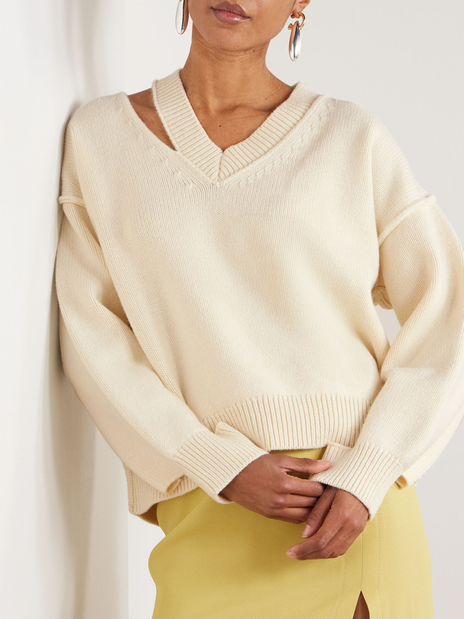 Cutout wool and cashmere-blend sweater Off-white - 3