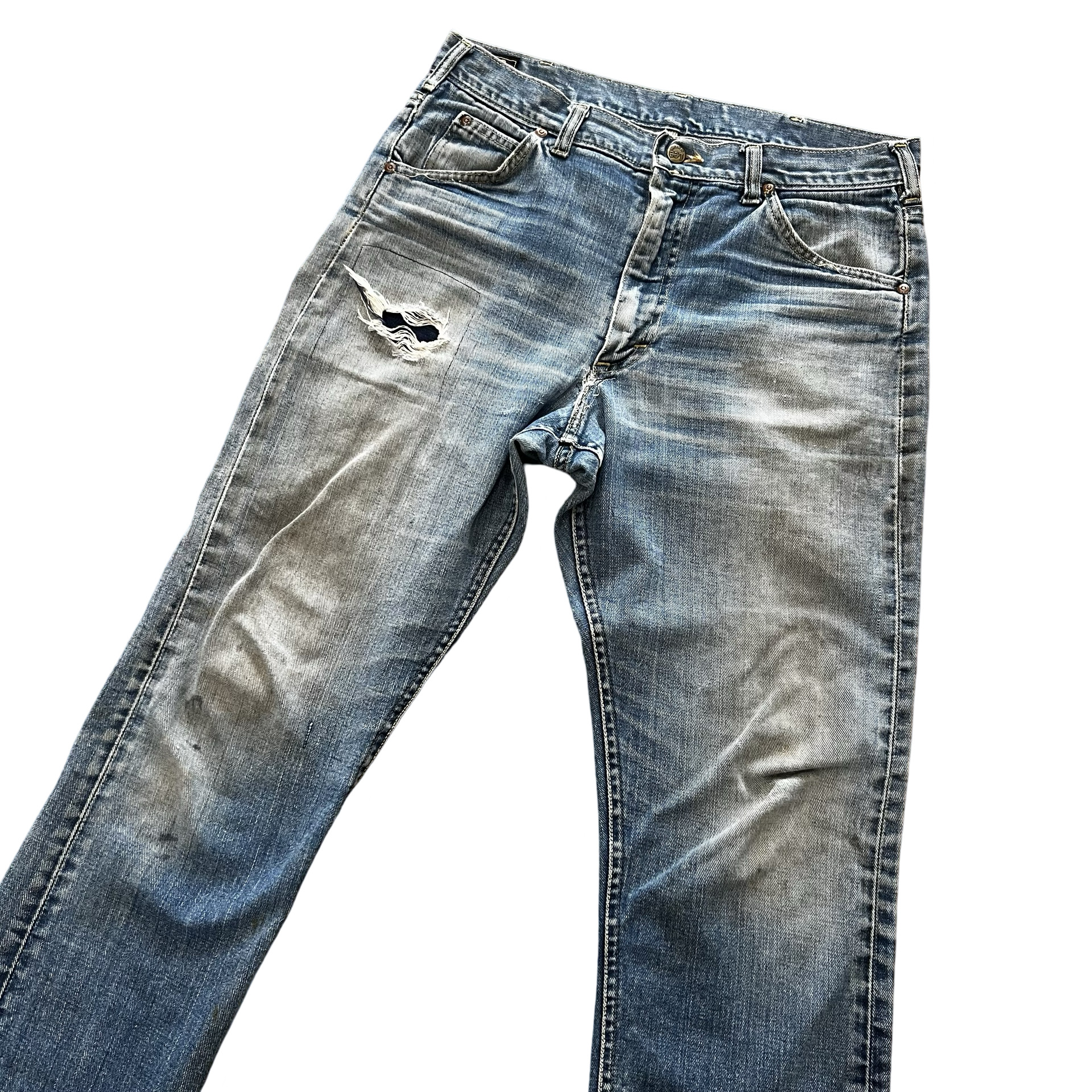 Final Blow - Vintage 1960s Lee Riders Sanforized Selvedge Mud Wash Repaired Denim SZ 33 - 4