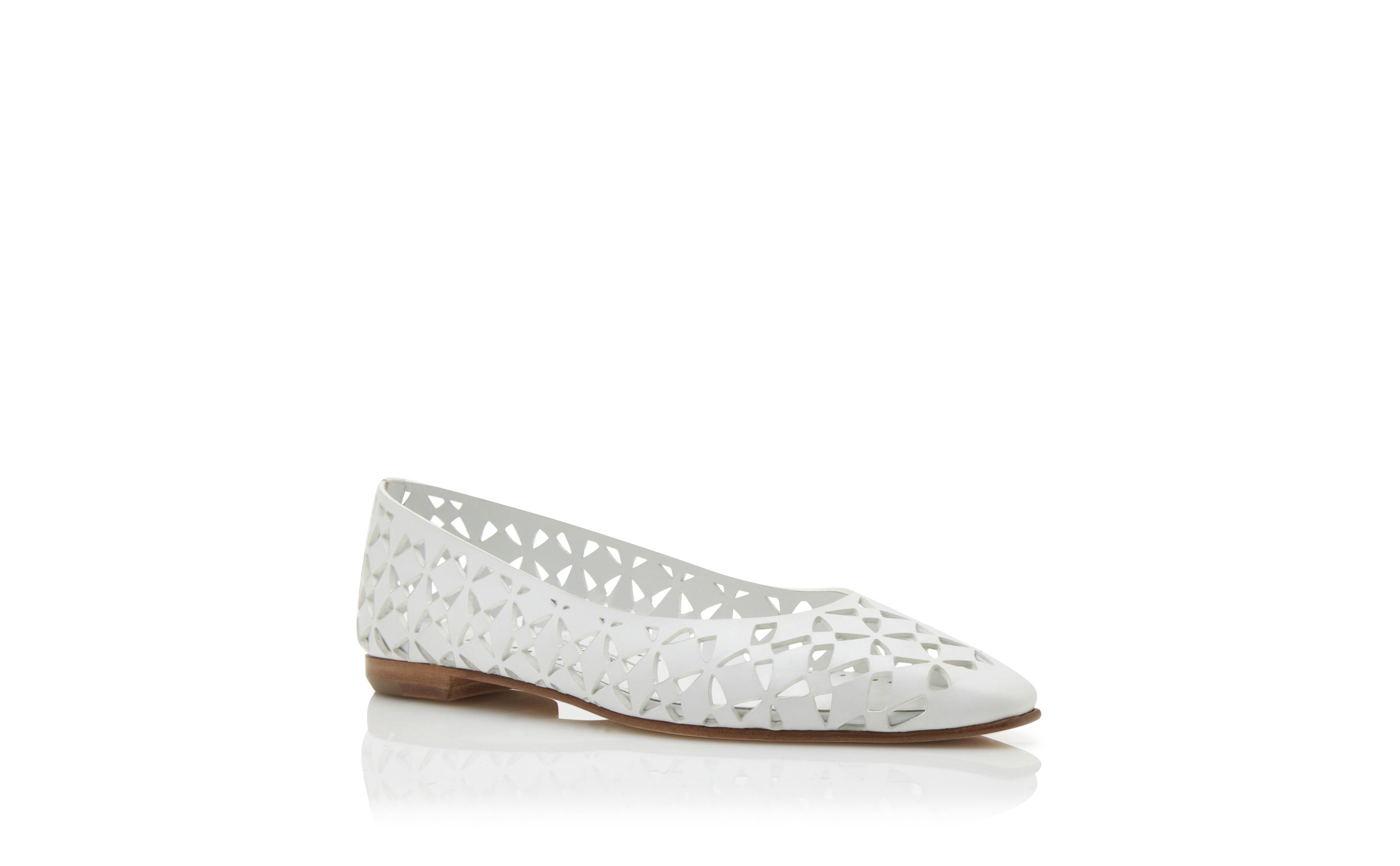 White Calf Leather Cut Out Flat Pumps - 3