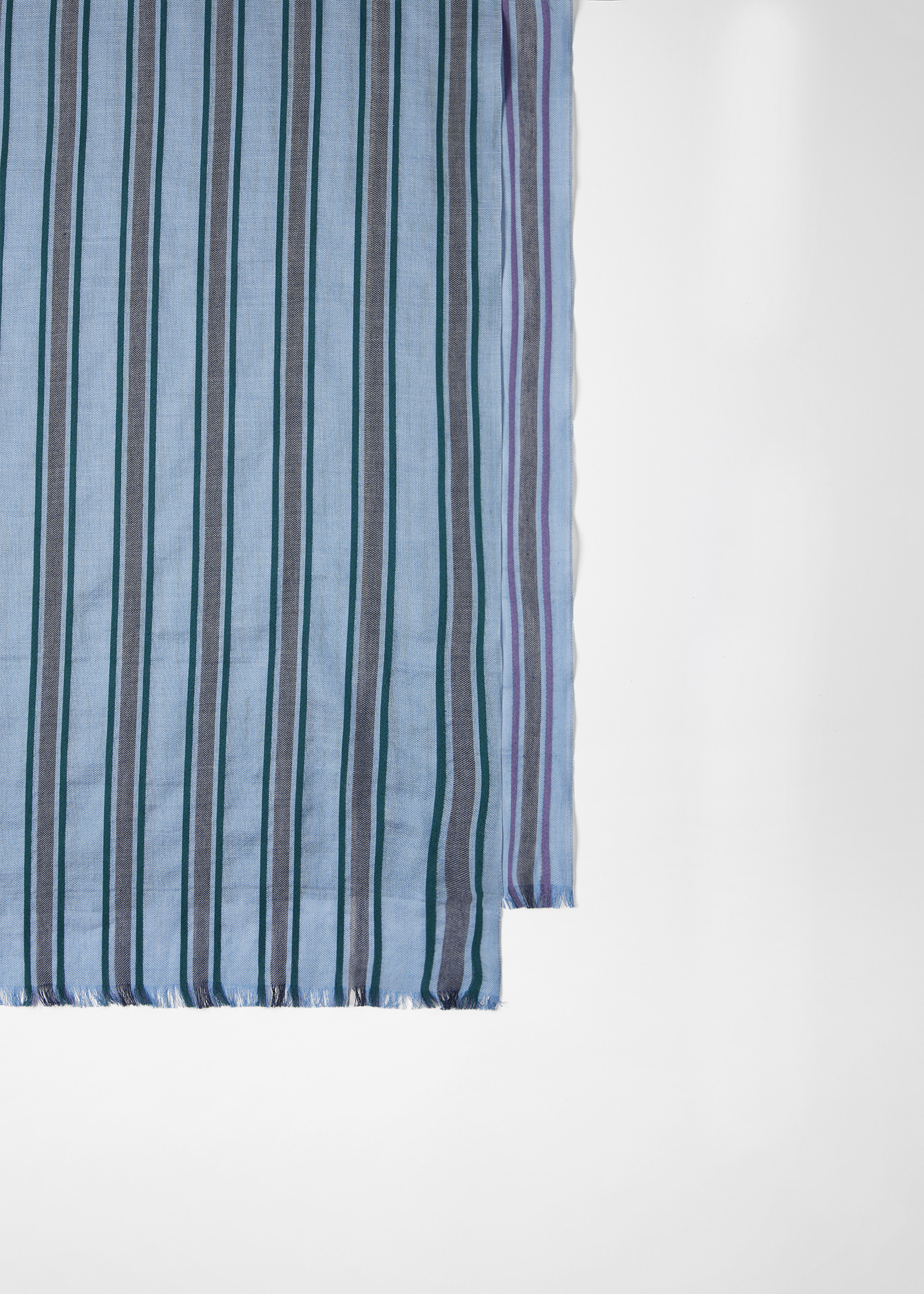 Blue Cotton-Blend Stripe Scarf - 2