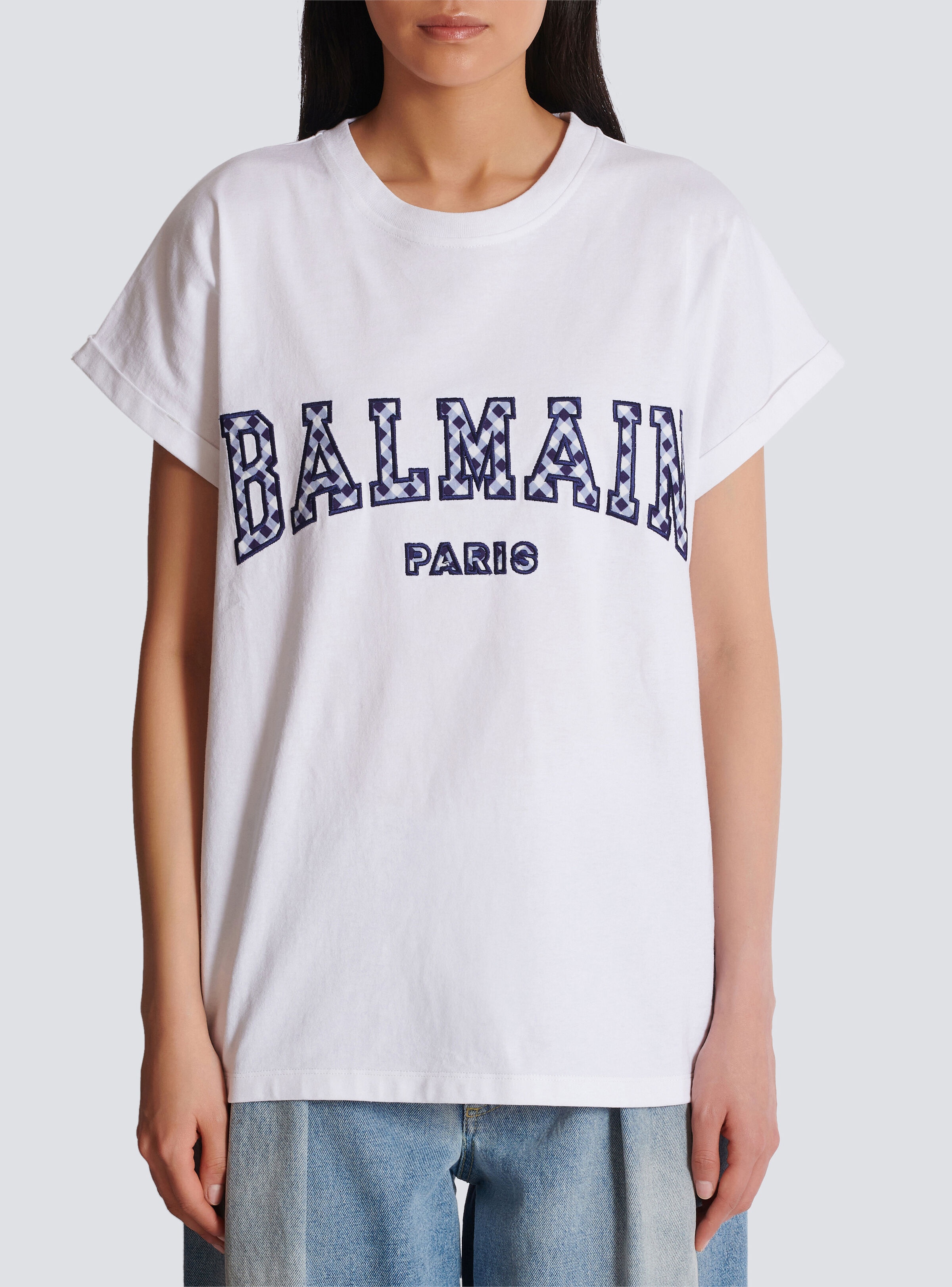 T-shirt with gingham Balmain Paris lettering - 5