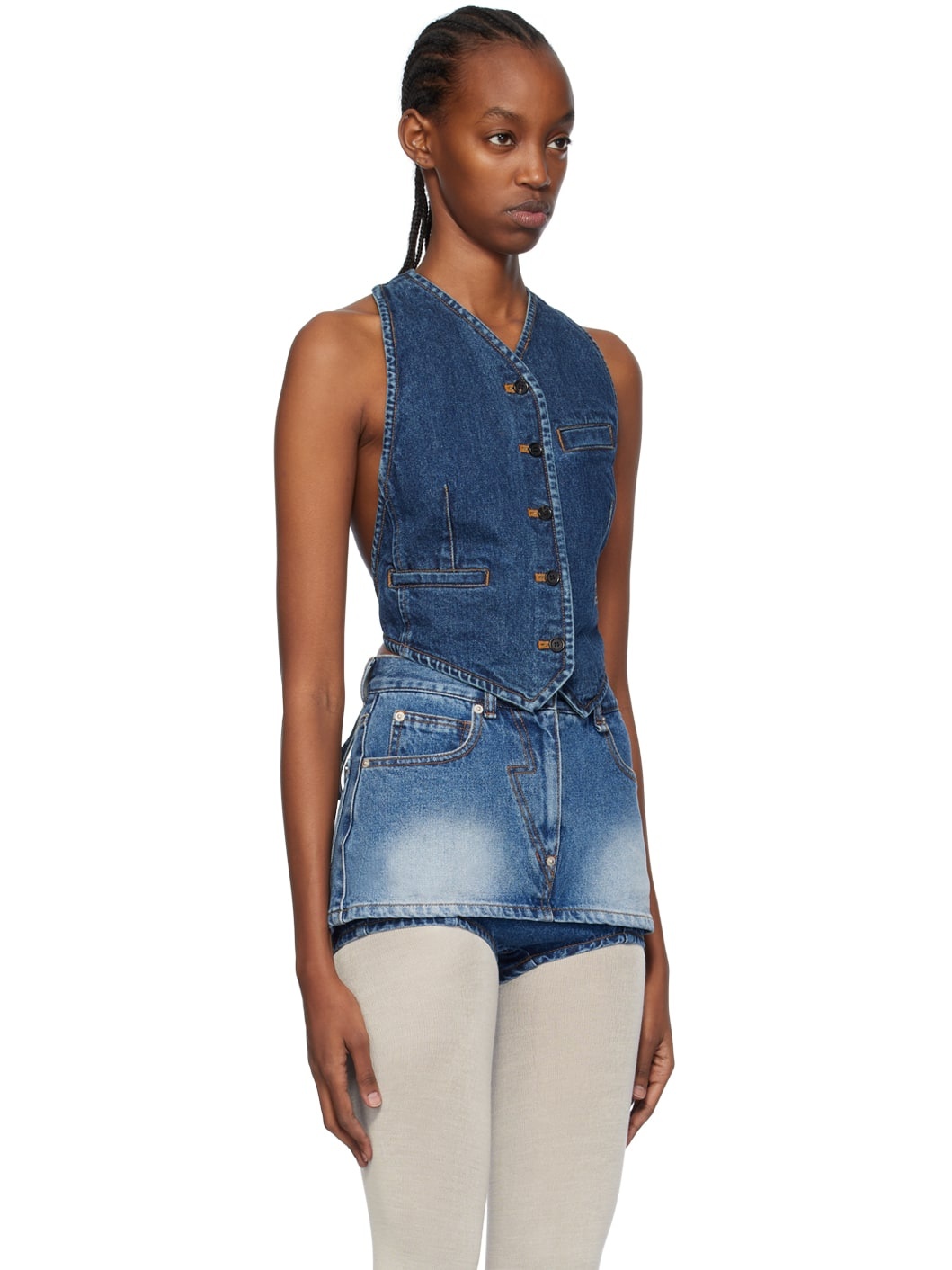 Indigo Halter Neck Denim Waistcoat - 2