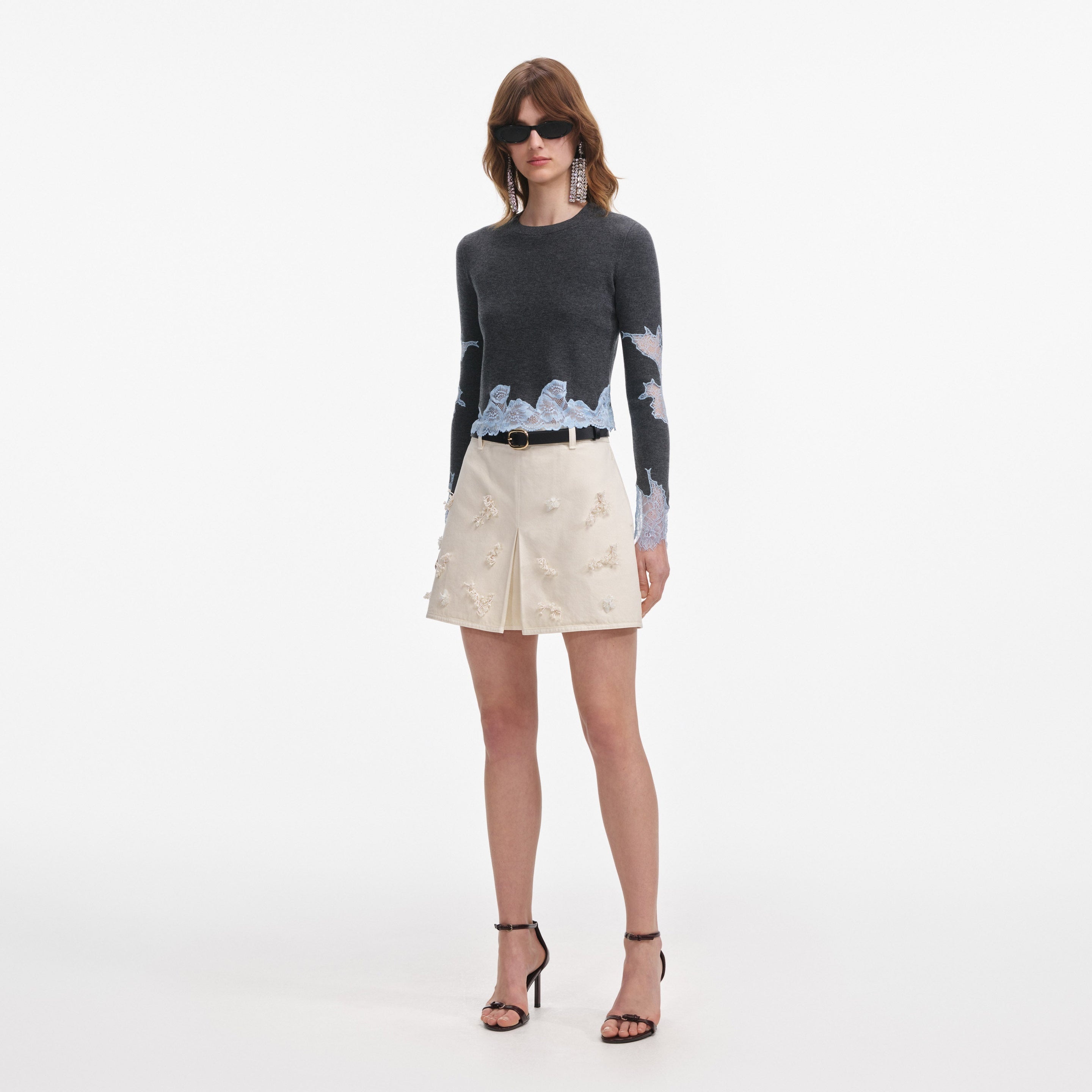 Grey Contrast Lace Jumper - 2