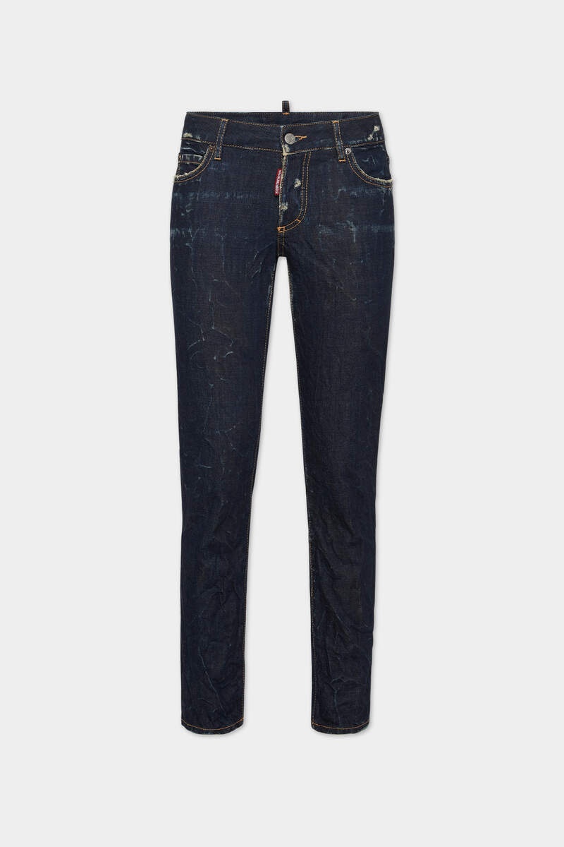 DARK CRINKLE WASH MEDIUM WAIST JENNIFER JEANS - 1