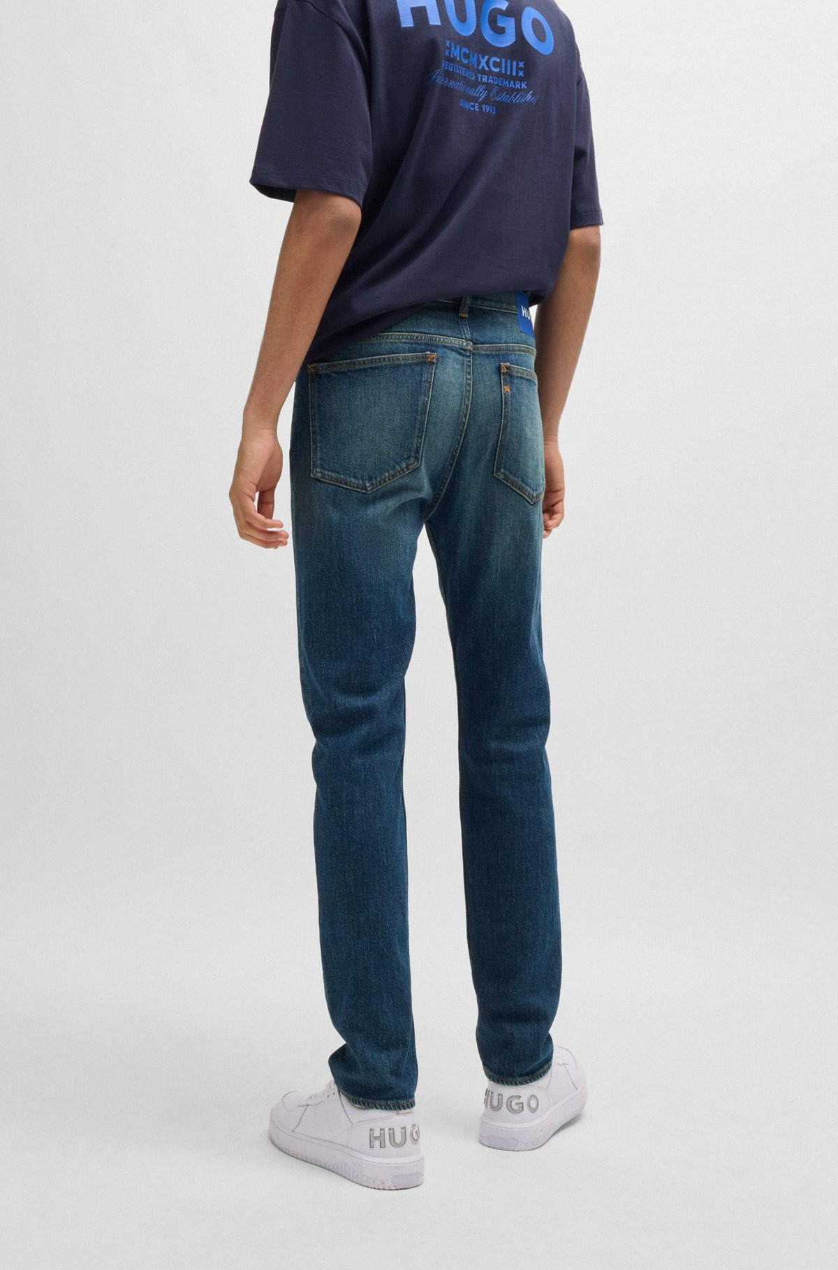 SLIM-FIT JEANS IN BLUE STRETCH DENIM - 4