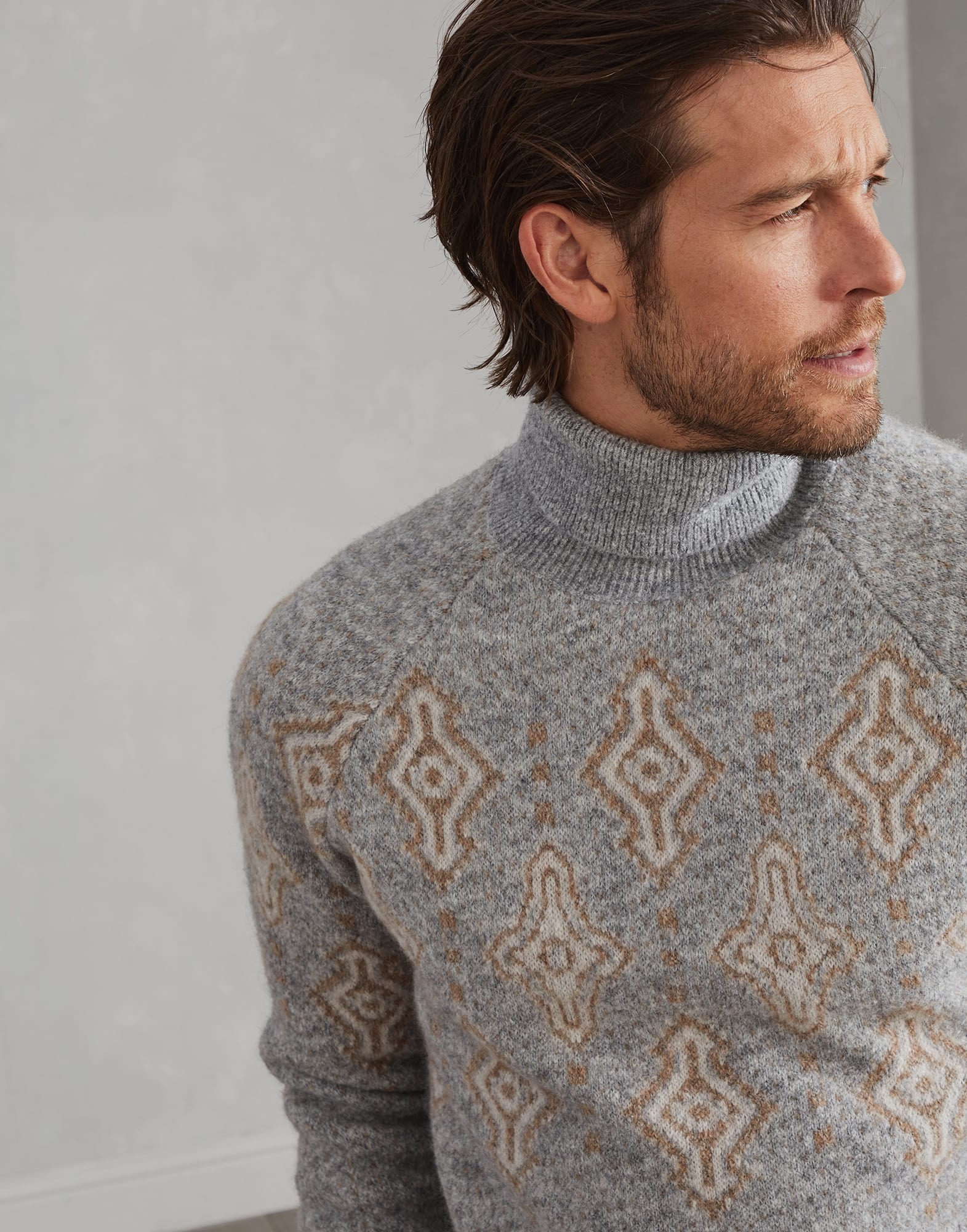 Geometric jacquard turtleneck sweater in alpaca, cotton and wool - 3