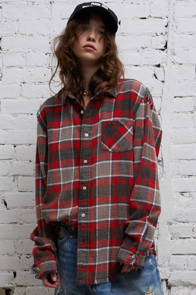 R13 SHREDDED SEAM SHIRT - RED AND GREY PLAID | R13 outlook