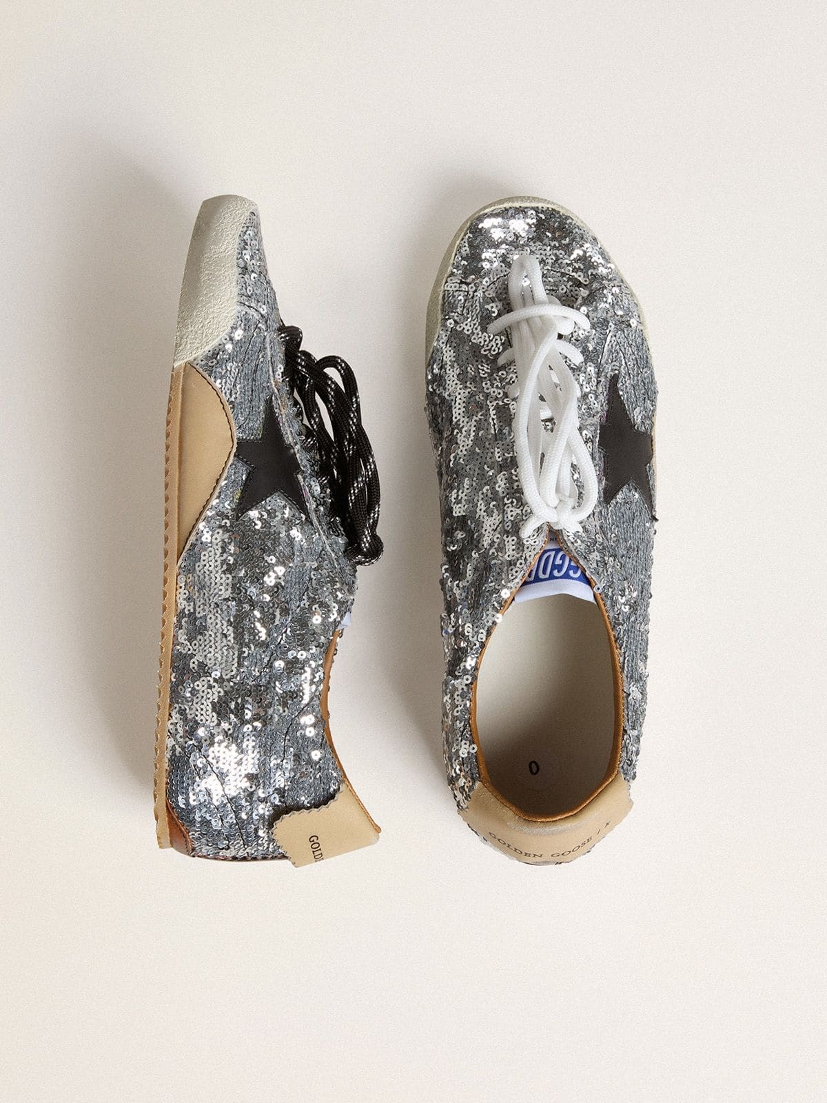 Women's True-Star in silver sequins with black star and beige leather heel tab - 2