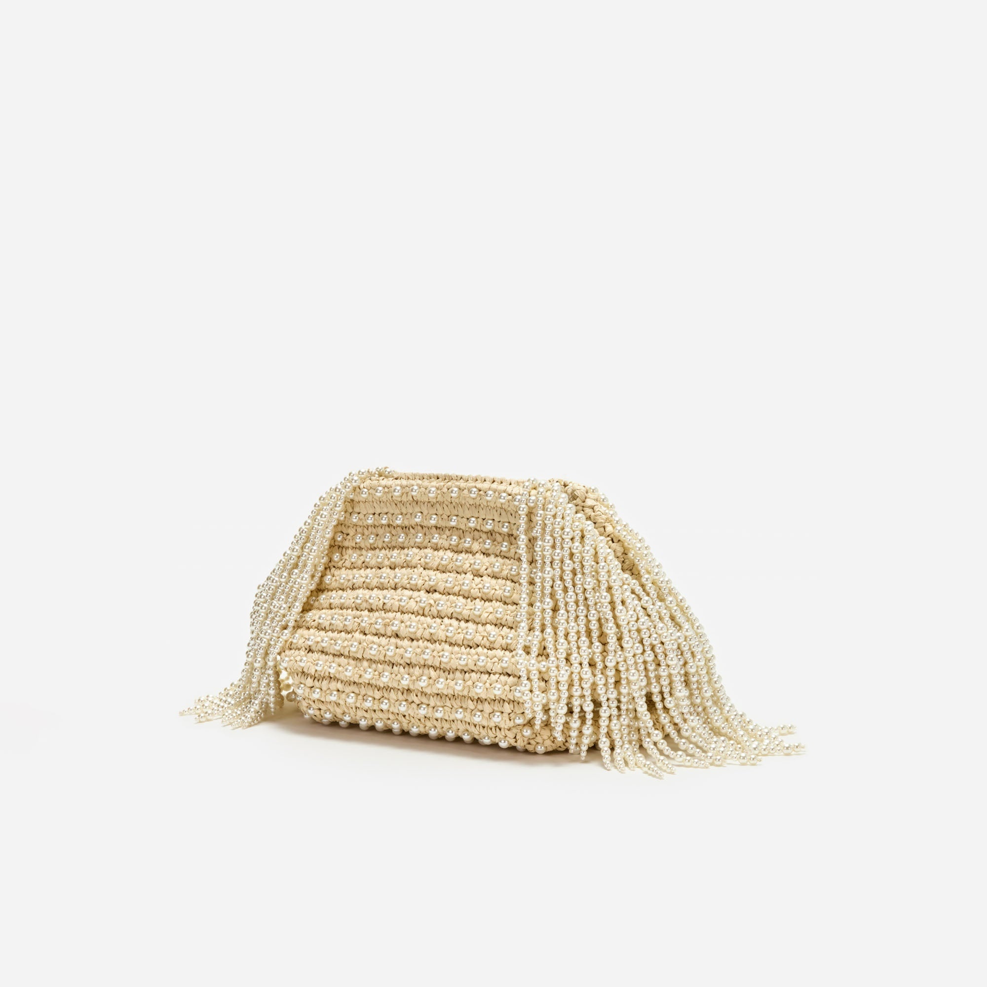 Raffia Pearl Fringe Clutch - 2