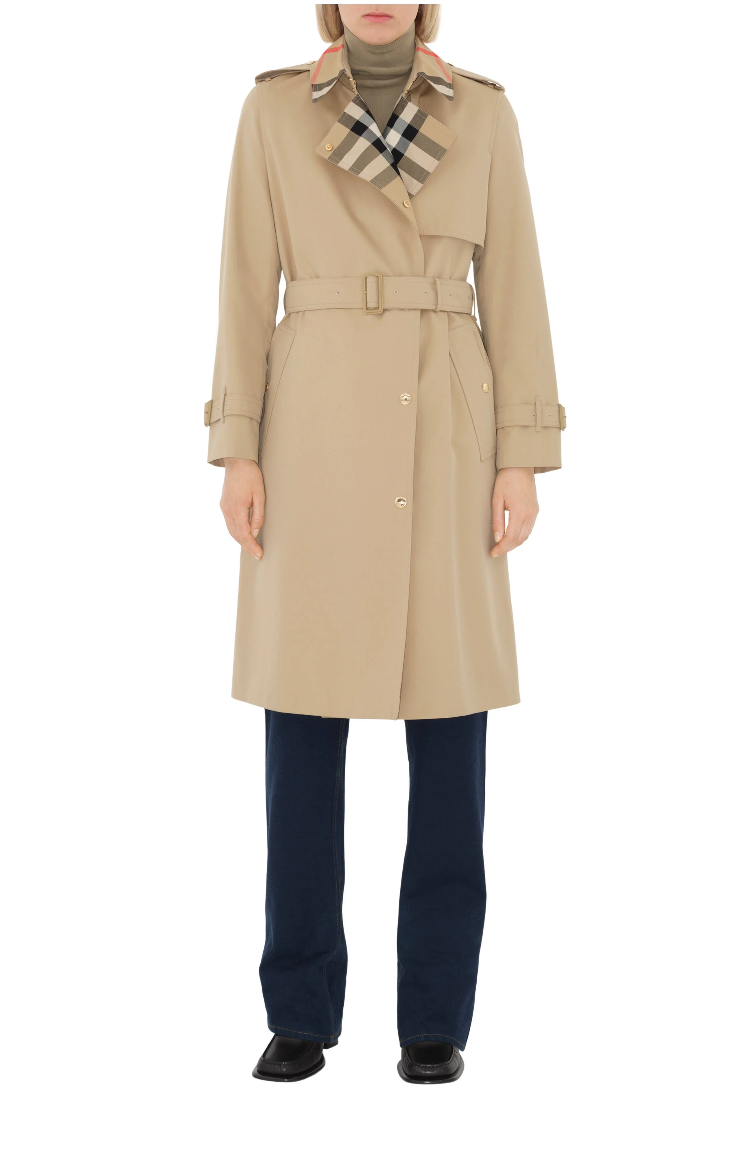 burberry Long Check Collar Gabardine Trench Coat in Honey at Nordstrom - 1