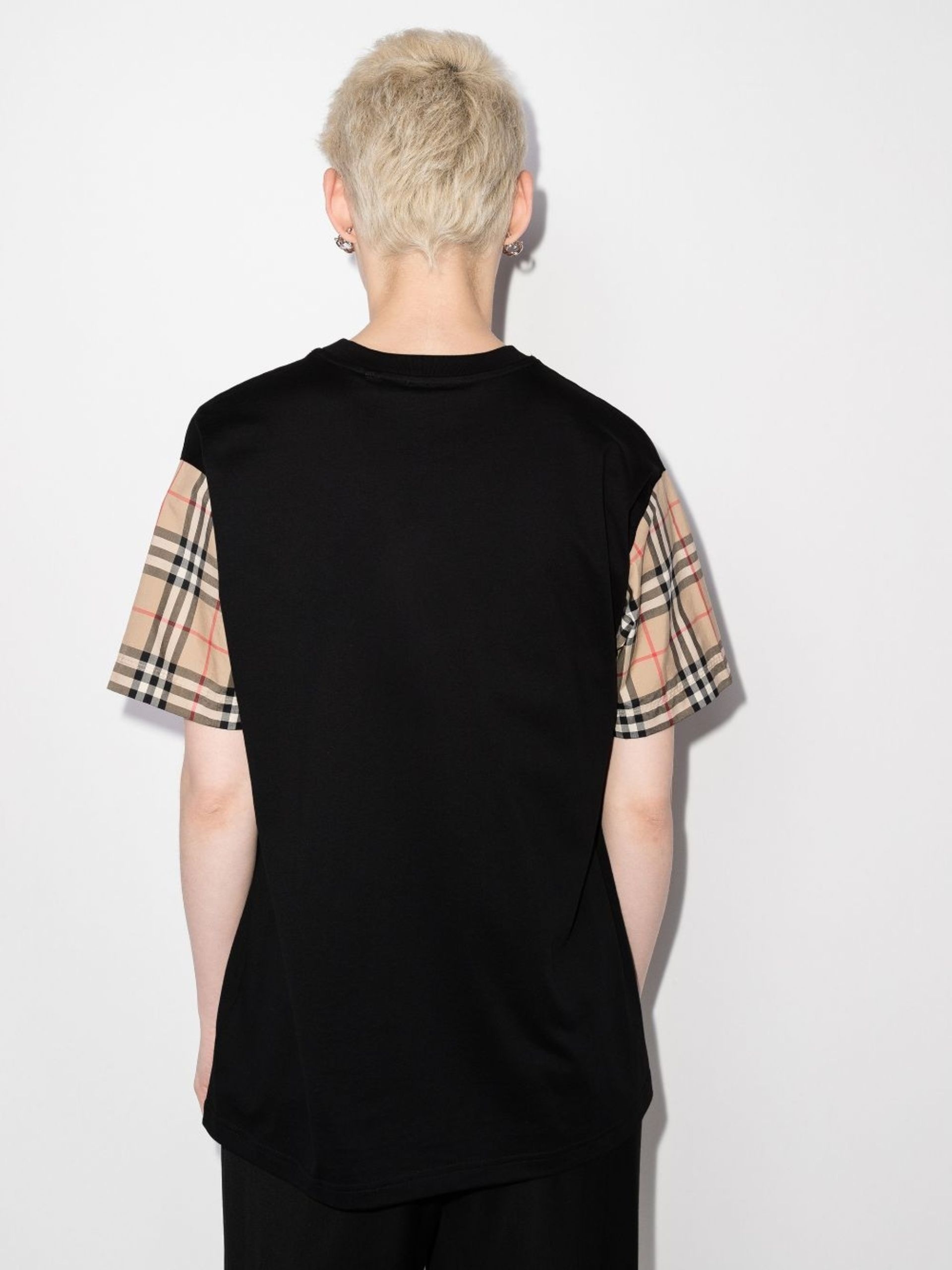 black Vintage Check Sleeve T-shirt - 3